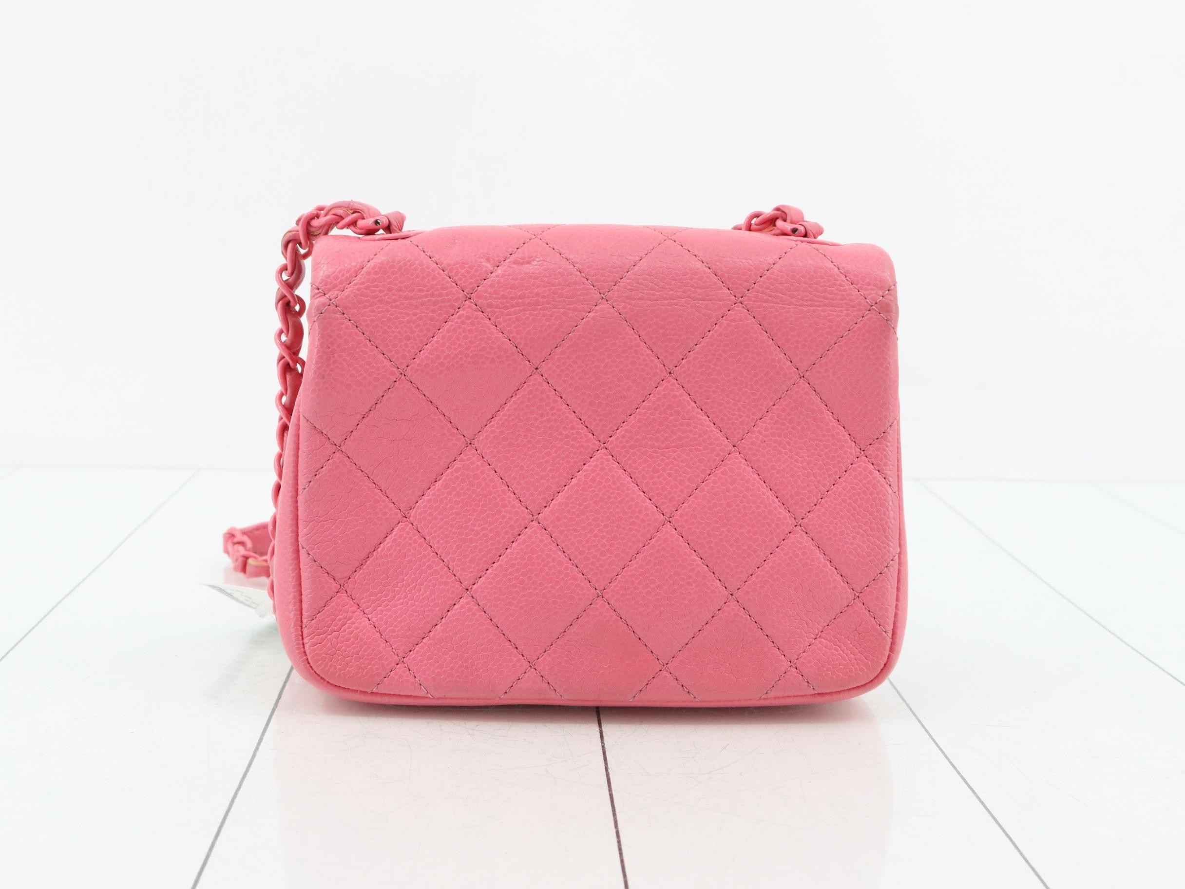 Mini Matelassé Caviar Skin Chain Shoulder Bag, Pink — view 2
