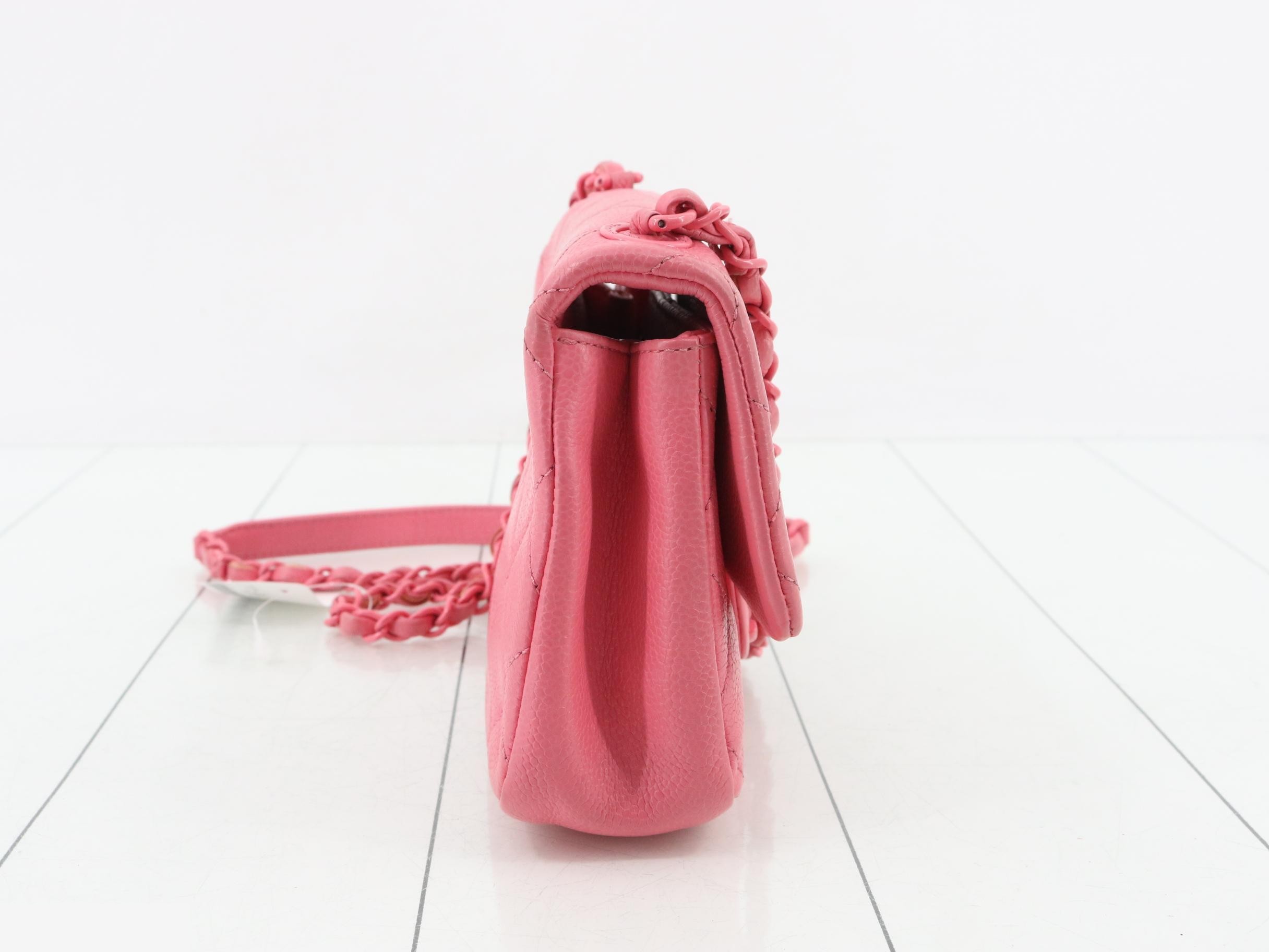 Mini Matelassé Caviar Skin Chain Shoulder Bag, Pink — view 4