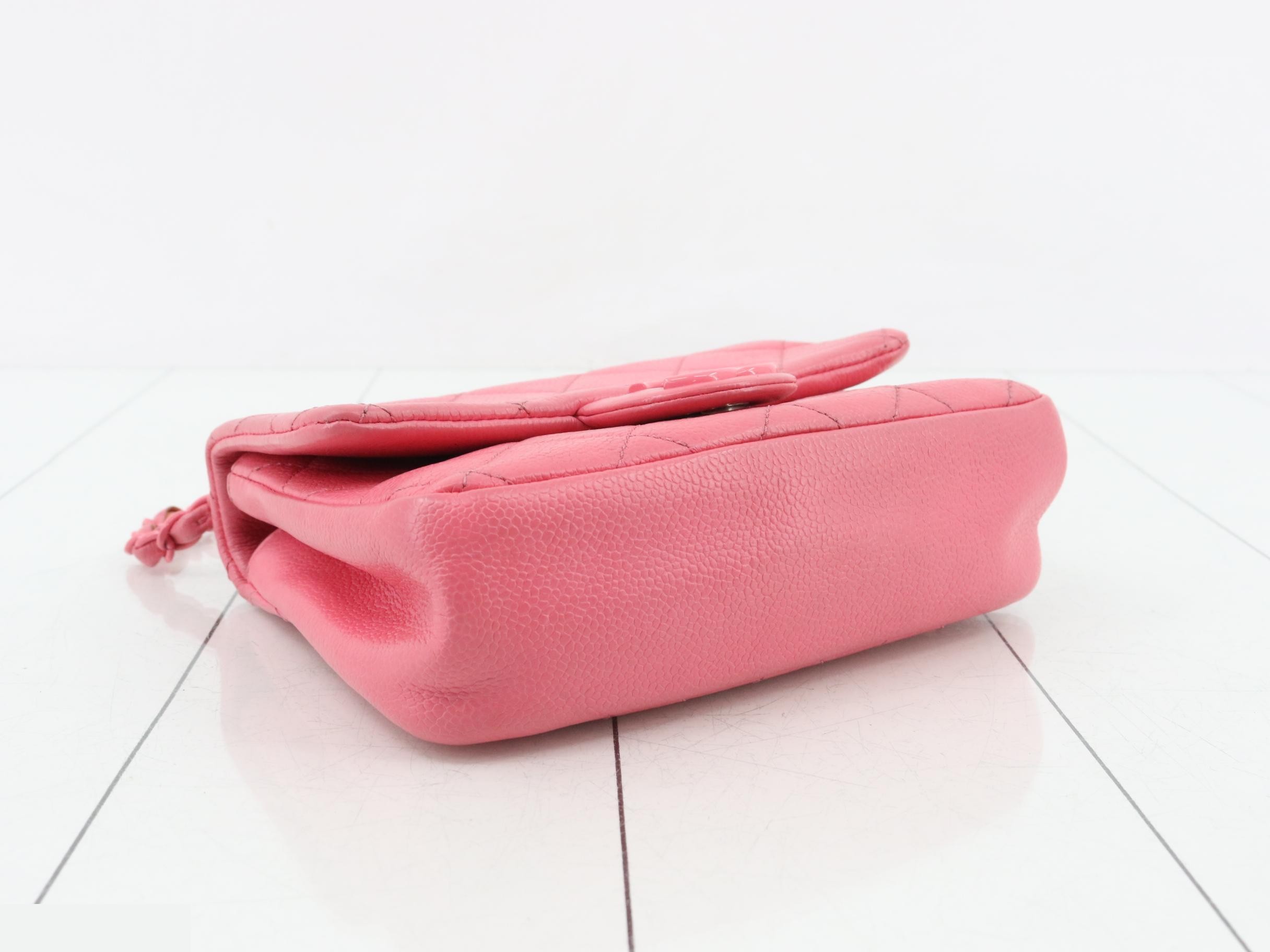 Mini Matelassé Caviar Skin Chain Shoulder Bag, Pink — view 5