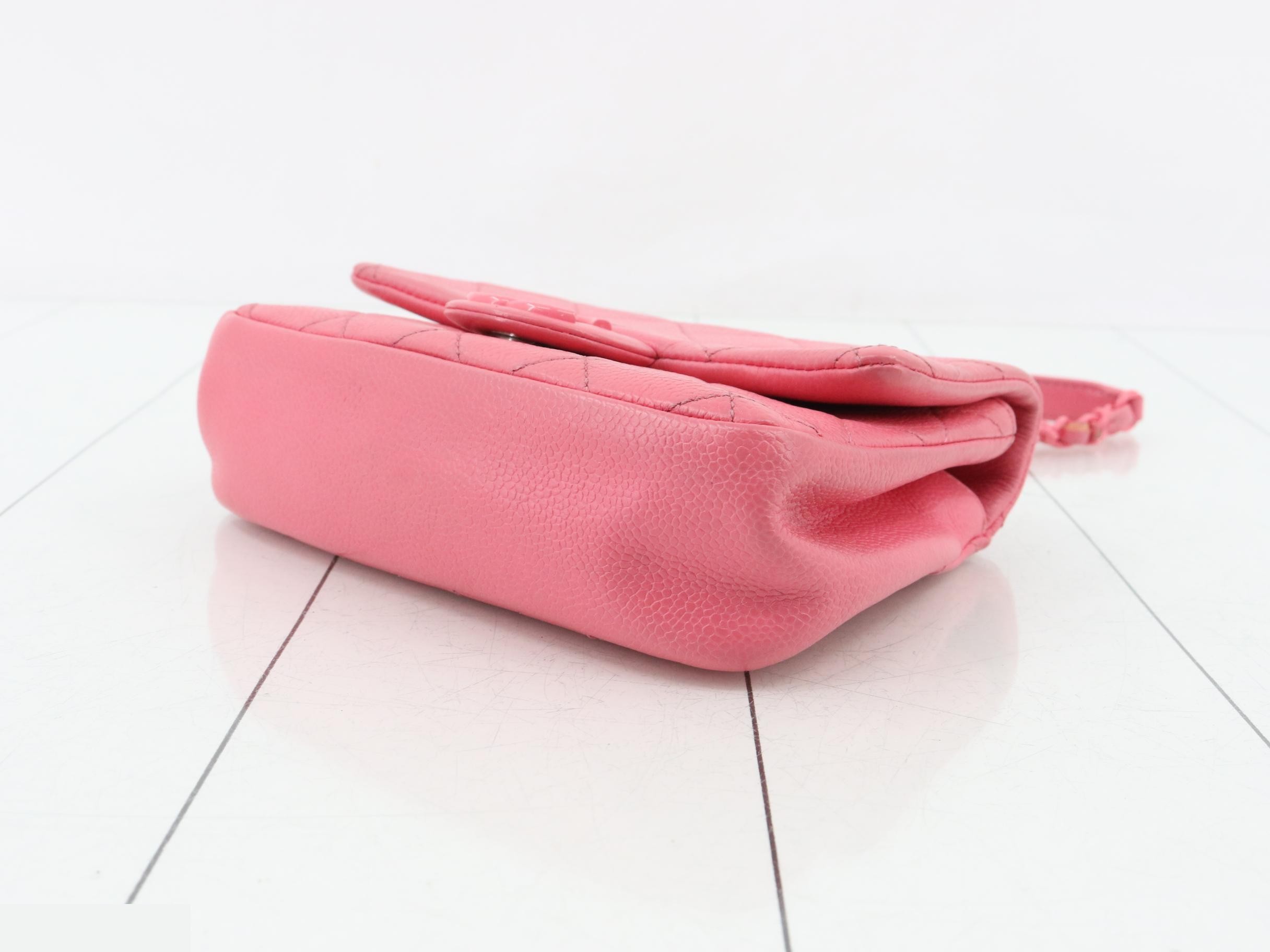 Mini Matelassé Caviar Skin Chain Shoulder Bag, Pink — view 6