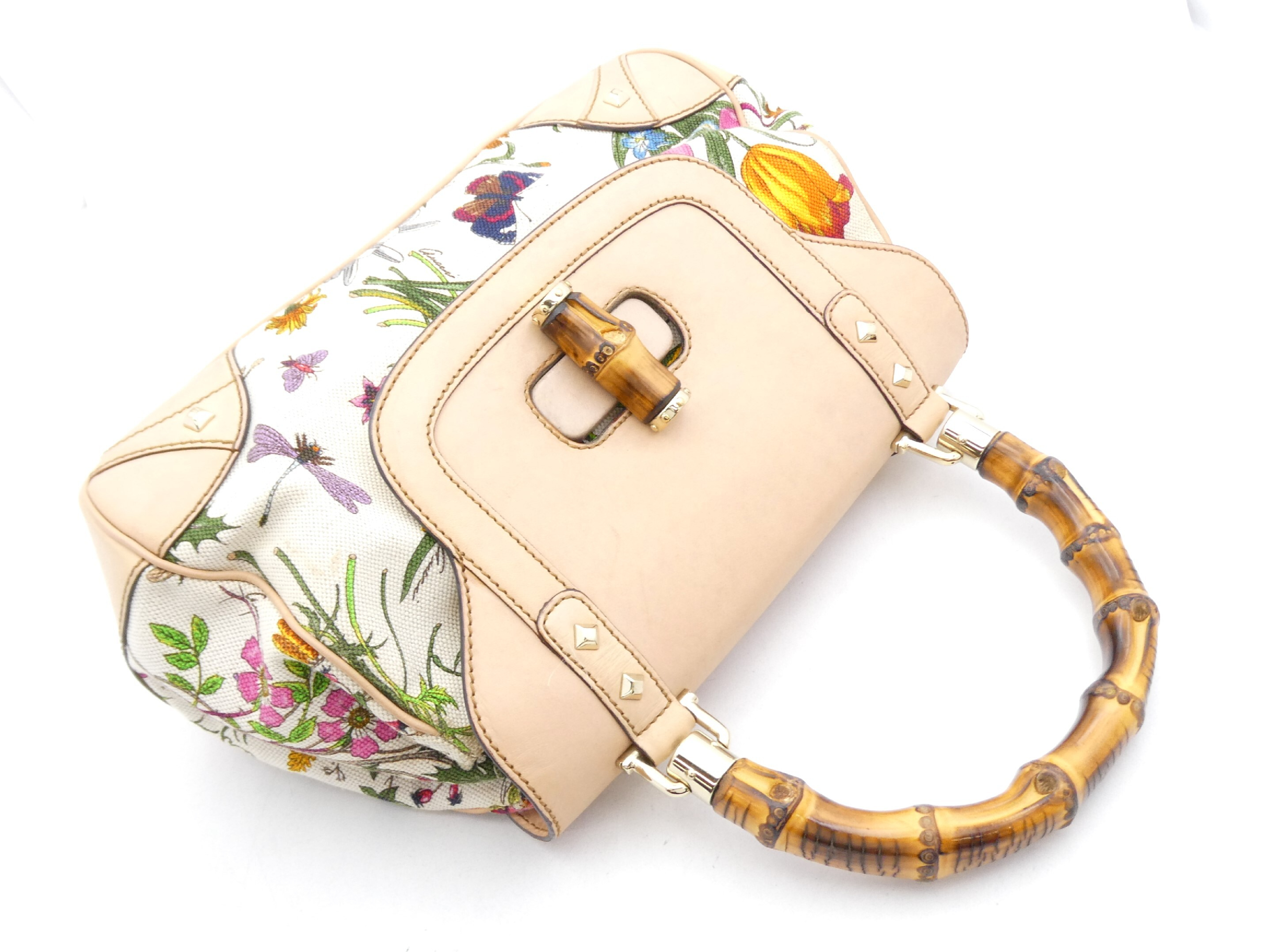 Bamboo Flora Canvas Leather Handbag — view 6