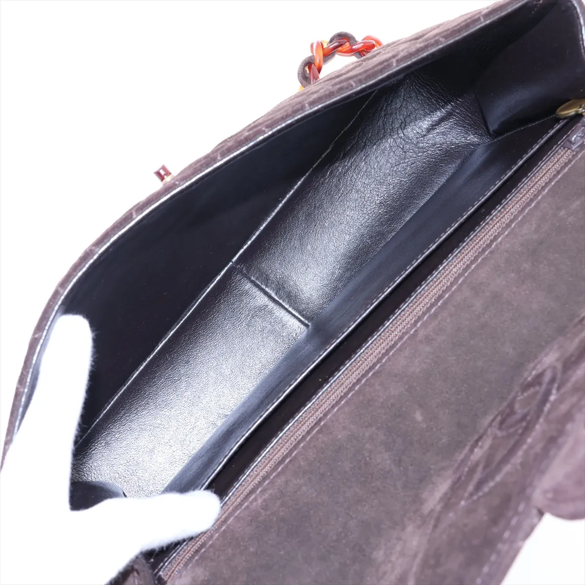 Matelassé Suede Chain Shoulder Bag, Tortoiseshell Brown, Brown Hardware, 5131232, Series 5 — view 6
