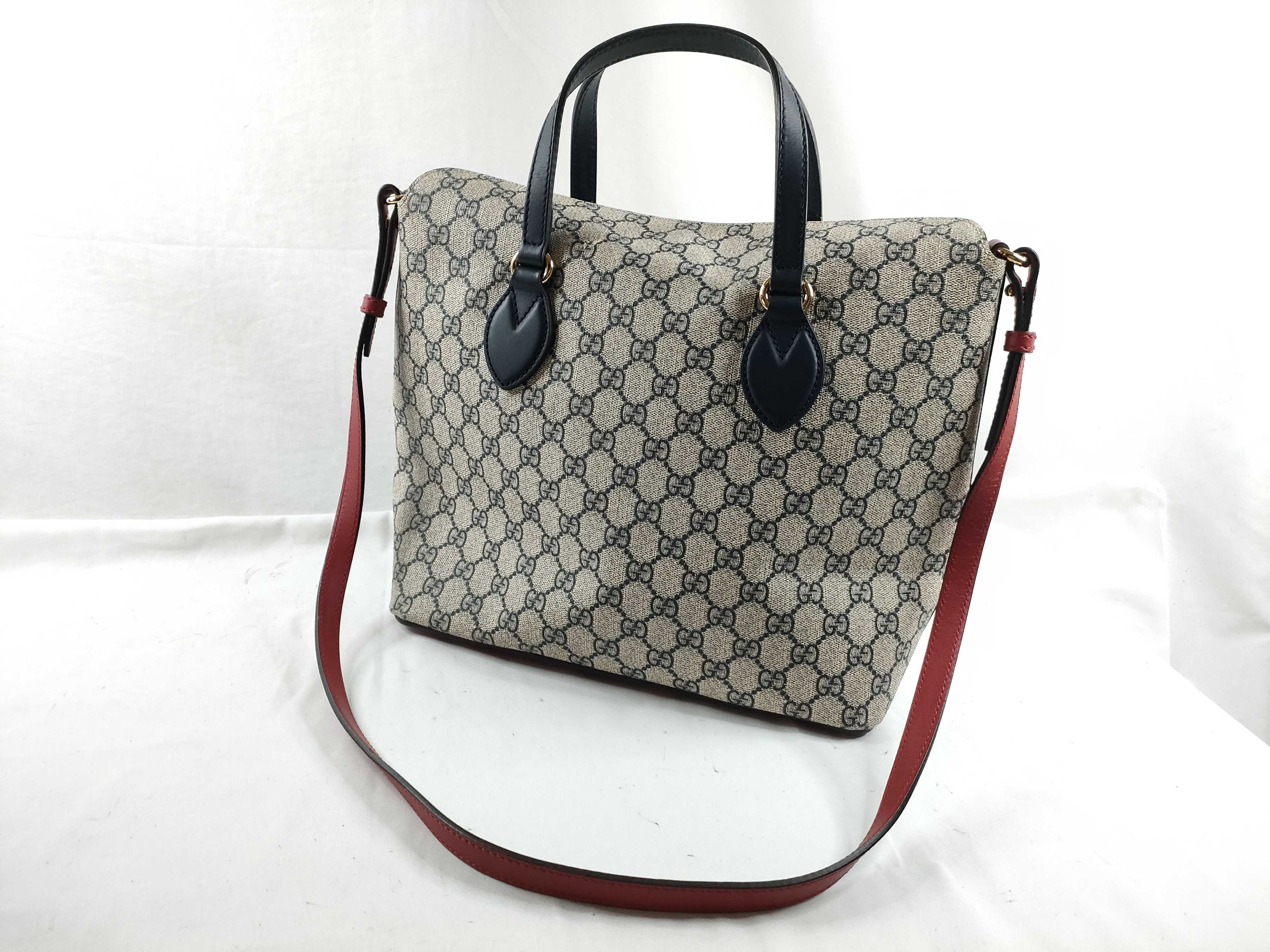GG Supreme ID-GG Supreme 2-Way Canvas Handbag Navy x Red 429147 Shoulder Bag — view 6