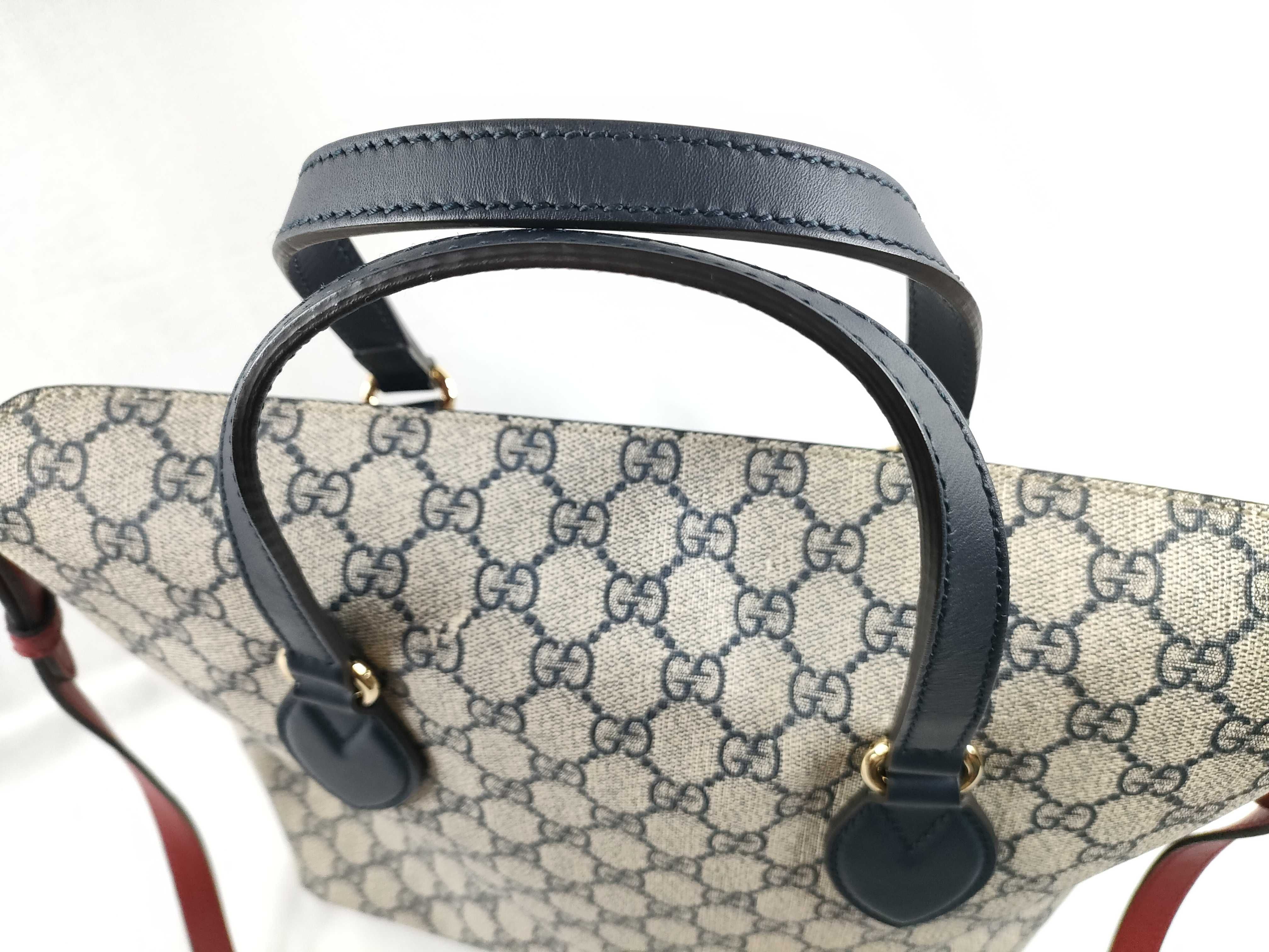 GG Supreme ID-GG Supreme 2-Way Canvas Handbag Navy x Red 429147 Shoulder Bag — view 7