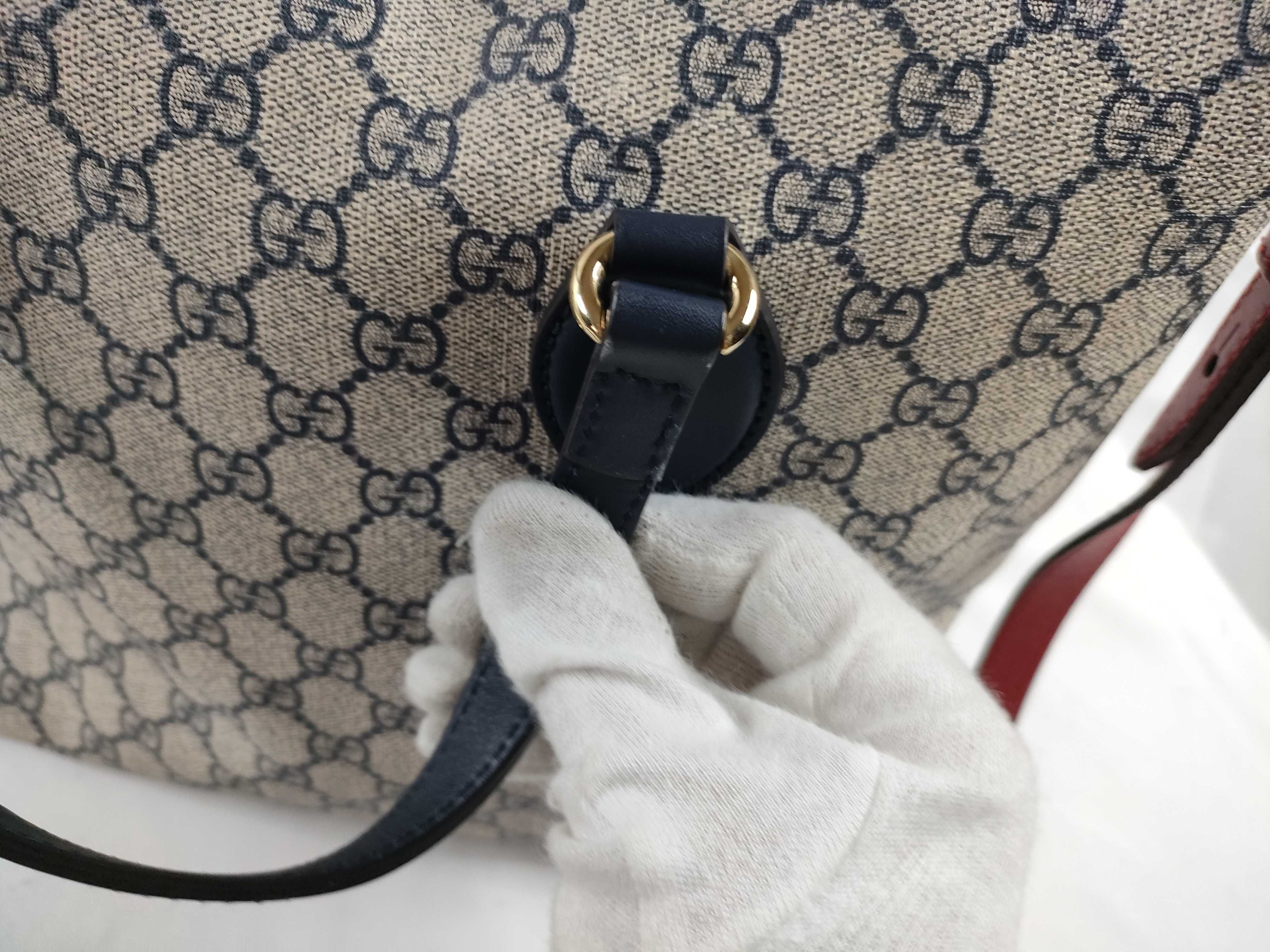 GG Supreme ID-GG Supreme 2-Way Canvas Handbag Navy x Red 429147 Shoulder Bag — view 8