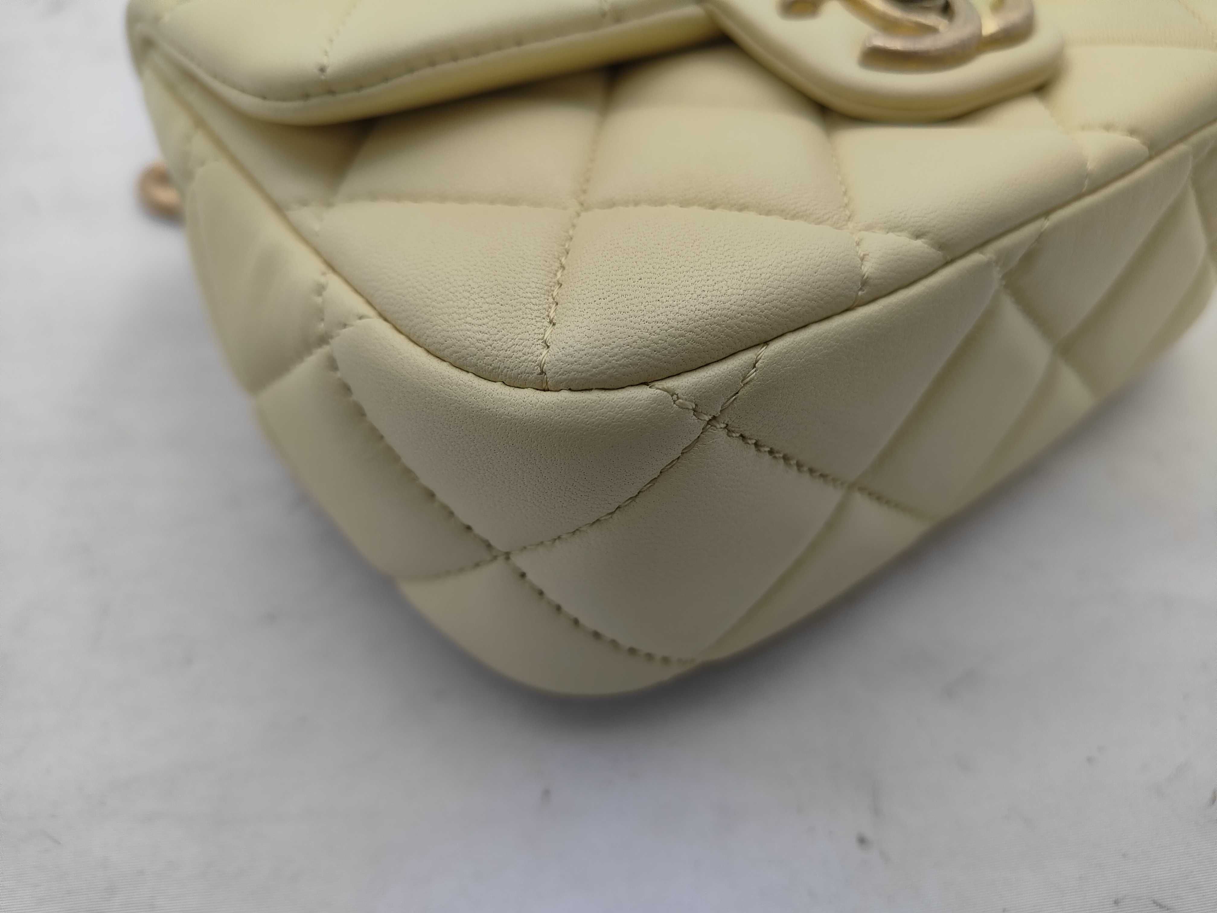 Mini Matelassé Chain Shoulder Bag, Lambskin, Yellow — view 6