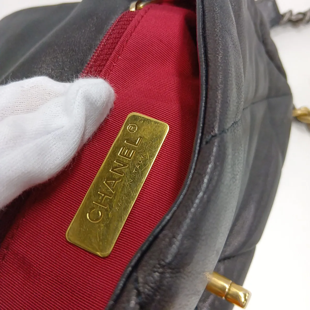 19 Lambskin Chain Shoulder Bag, Black with Gold Hardware, 28832332, Serial Number 28, AS1160 — view 15