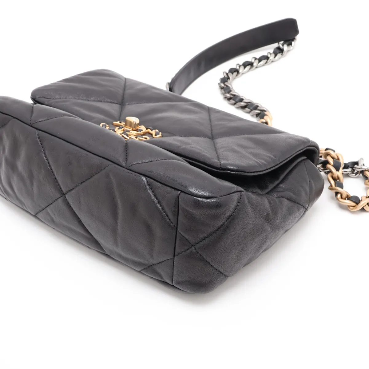 19 Lambskin Chain Shoulder Bag, Black with Gold Hardware, 28832332, Serial Number 28, AS1160 — view 3