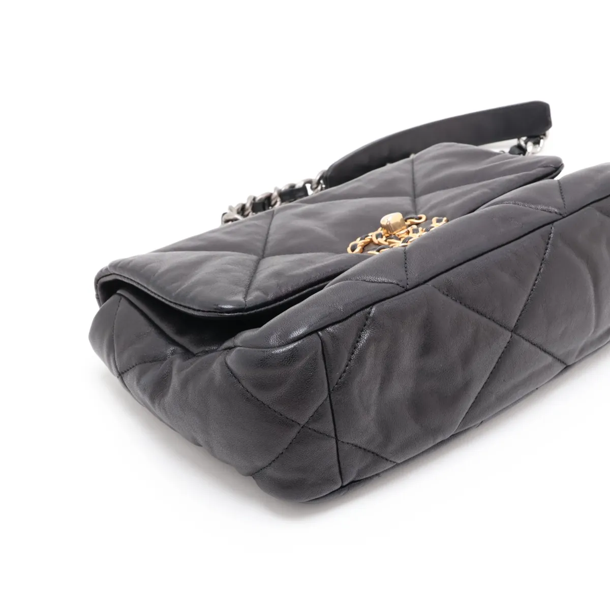 19 Lambskin Chain Shoulder Bag, Black with Gold Hardware, 28832332, Serial Number 28, AS1160 — view 4