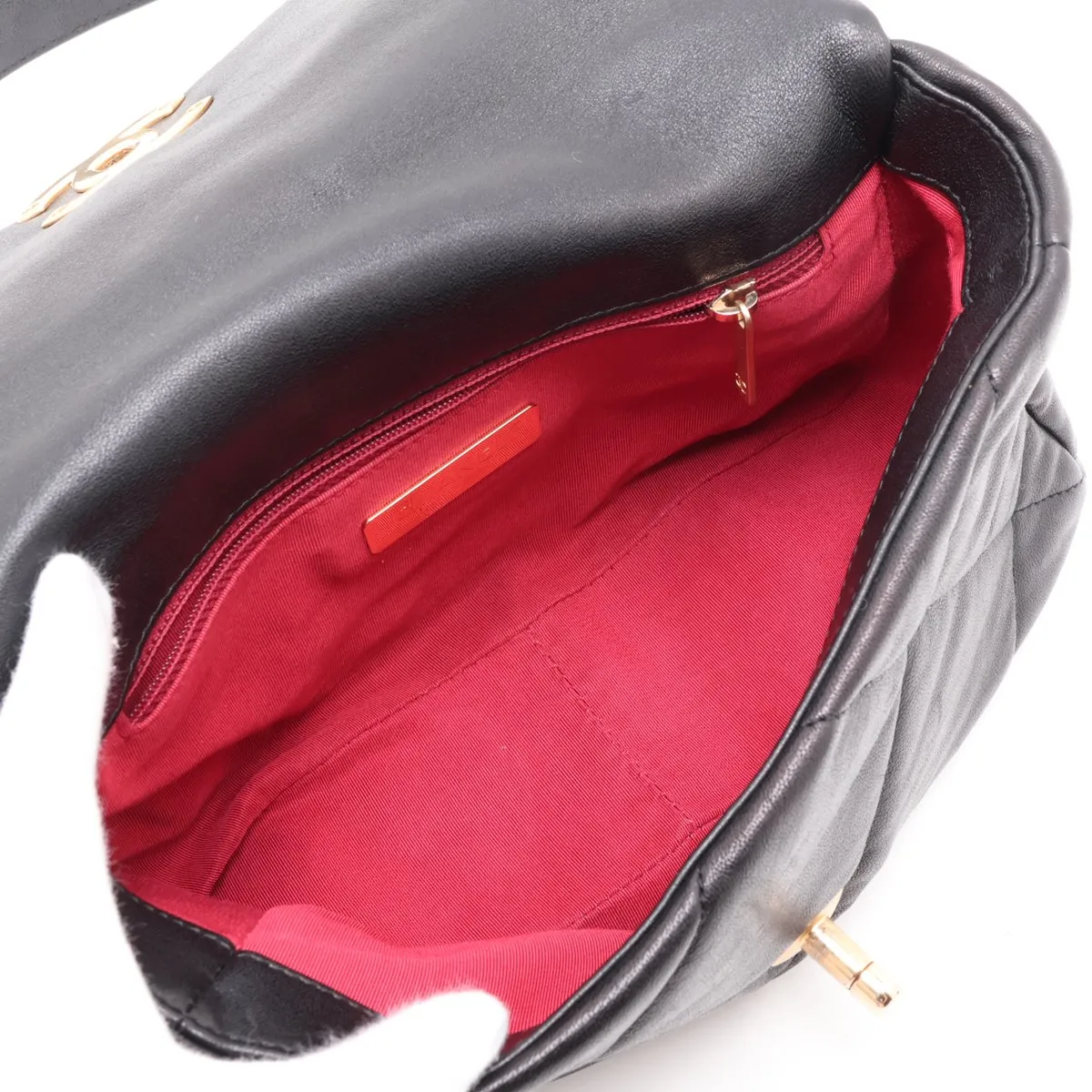 19 Lambskin Chain Shoulder Bag, Black with Gold Hardware, 28832332, Serial Number 28, AS1160 — view 8