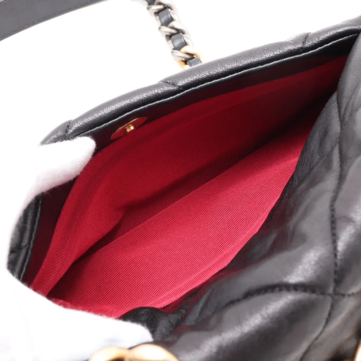 19 Lambskin Chain Shoulder Bag, Black with Gold Hardware, 28832332, Serial Number 28, AS1160 — view 10