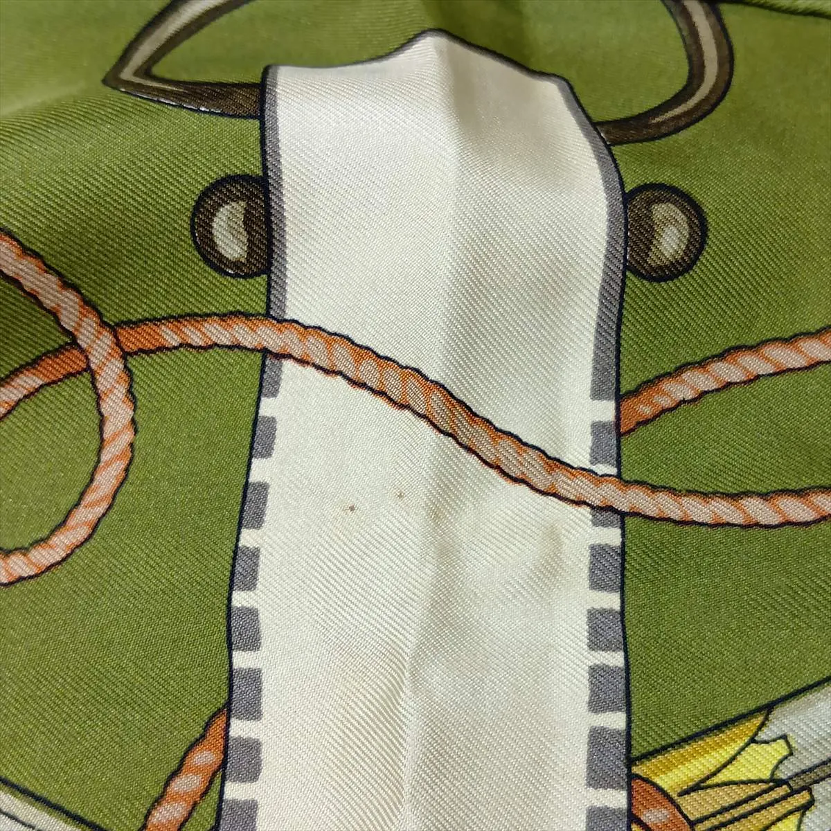 Carre 90 DIANE Gun Pattern Scarf, Silk, Green. Shows wear, — view 6