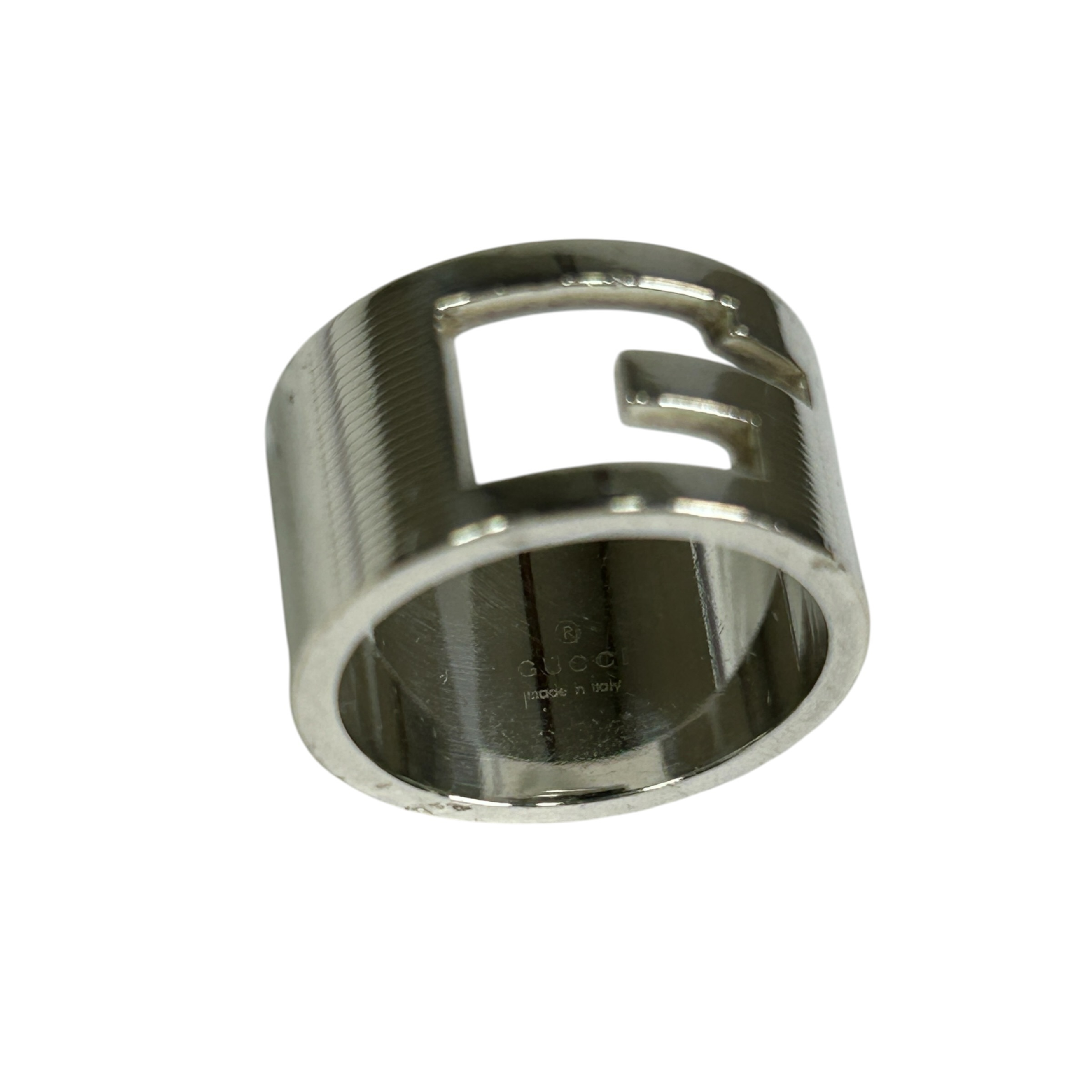 ring, G logo cutout, branded G, sterling silver 925, wide, size 12.5 (marked 14), 10.4g. — view 6