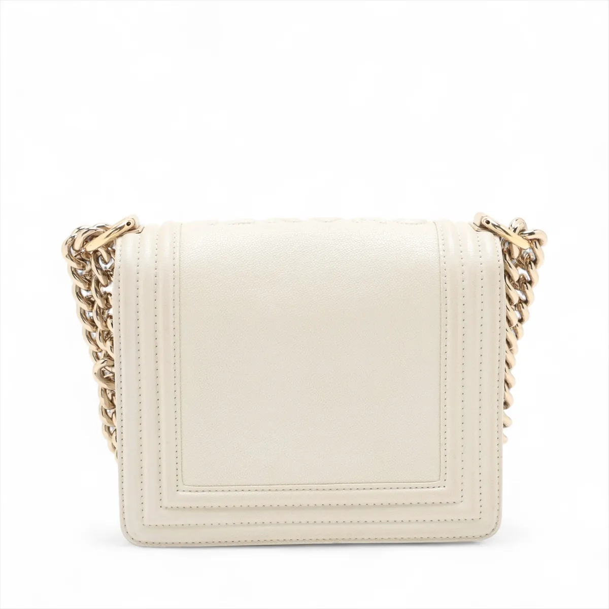 Boy Chanel Caviar Skin Chain Shoulder Bag White Gold Hardware K754AE5K Random Plate — view 2