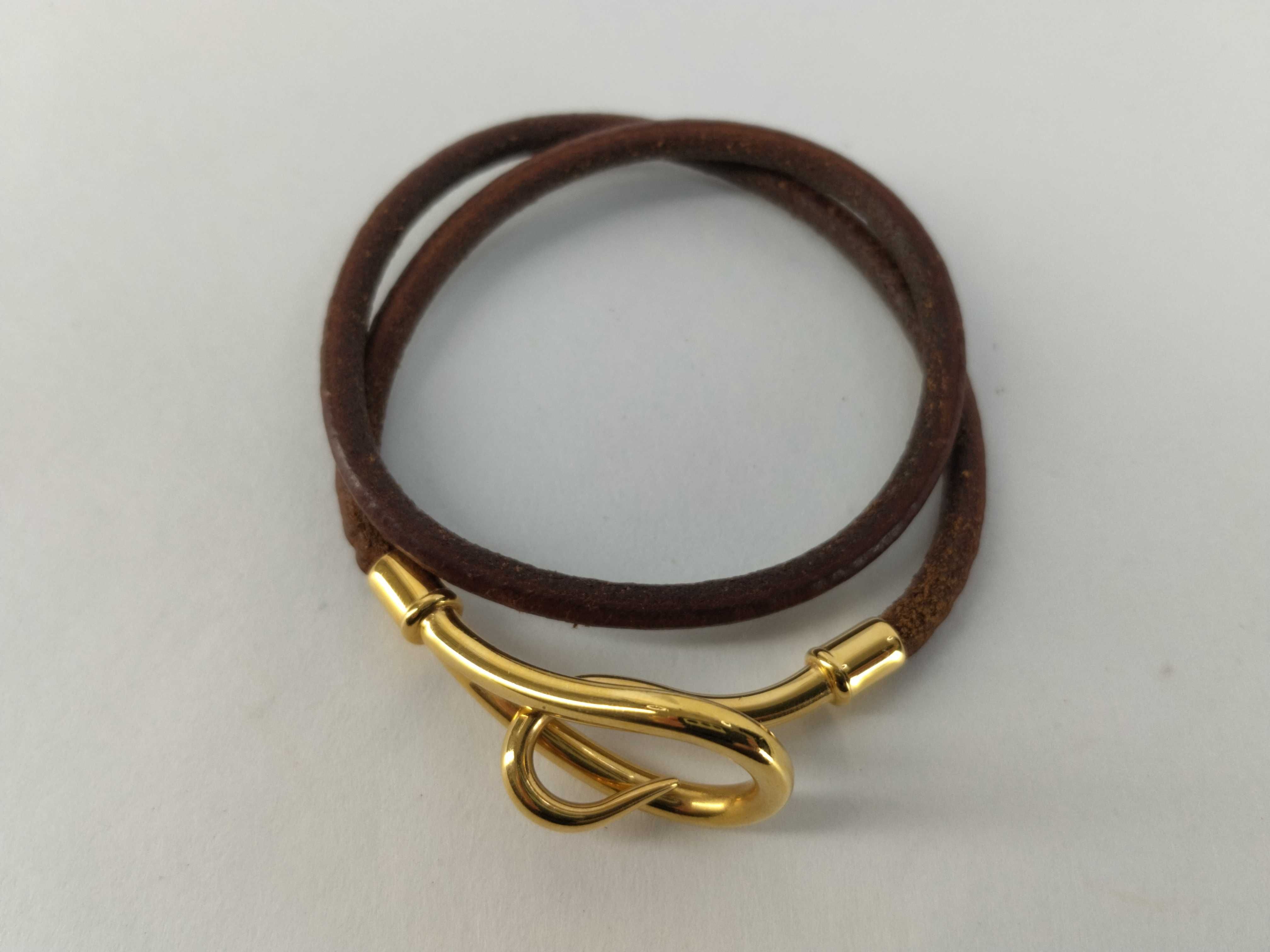 Jumbo Leather Brown Gold Hardware Bracelet Choker Bracelet/Bangle — view 2
