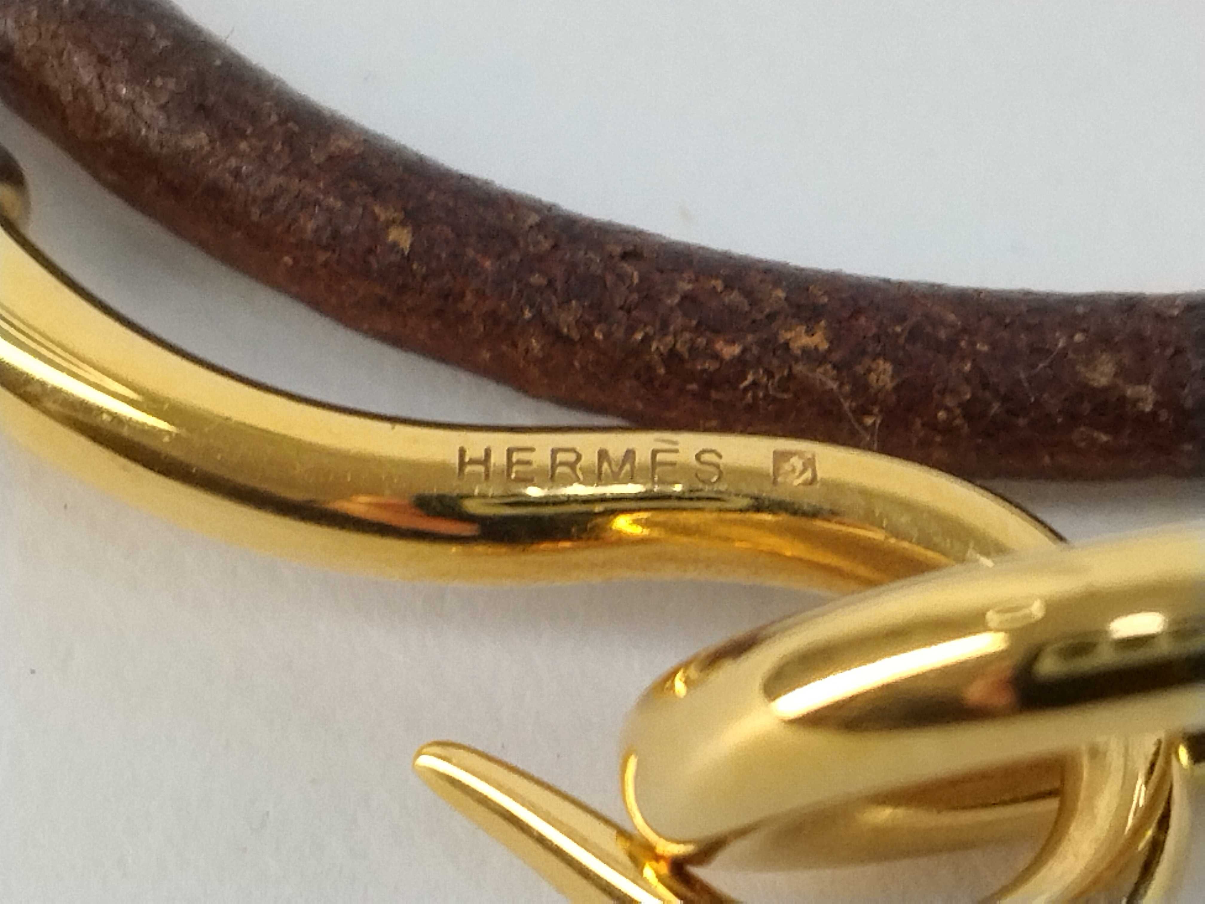 Jumbo Leather Brown Gold Hardware Bracelet Choker Bracelet/Bangle — view 4