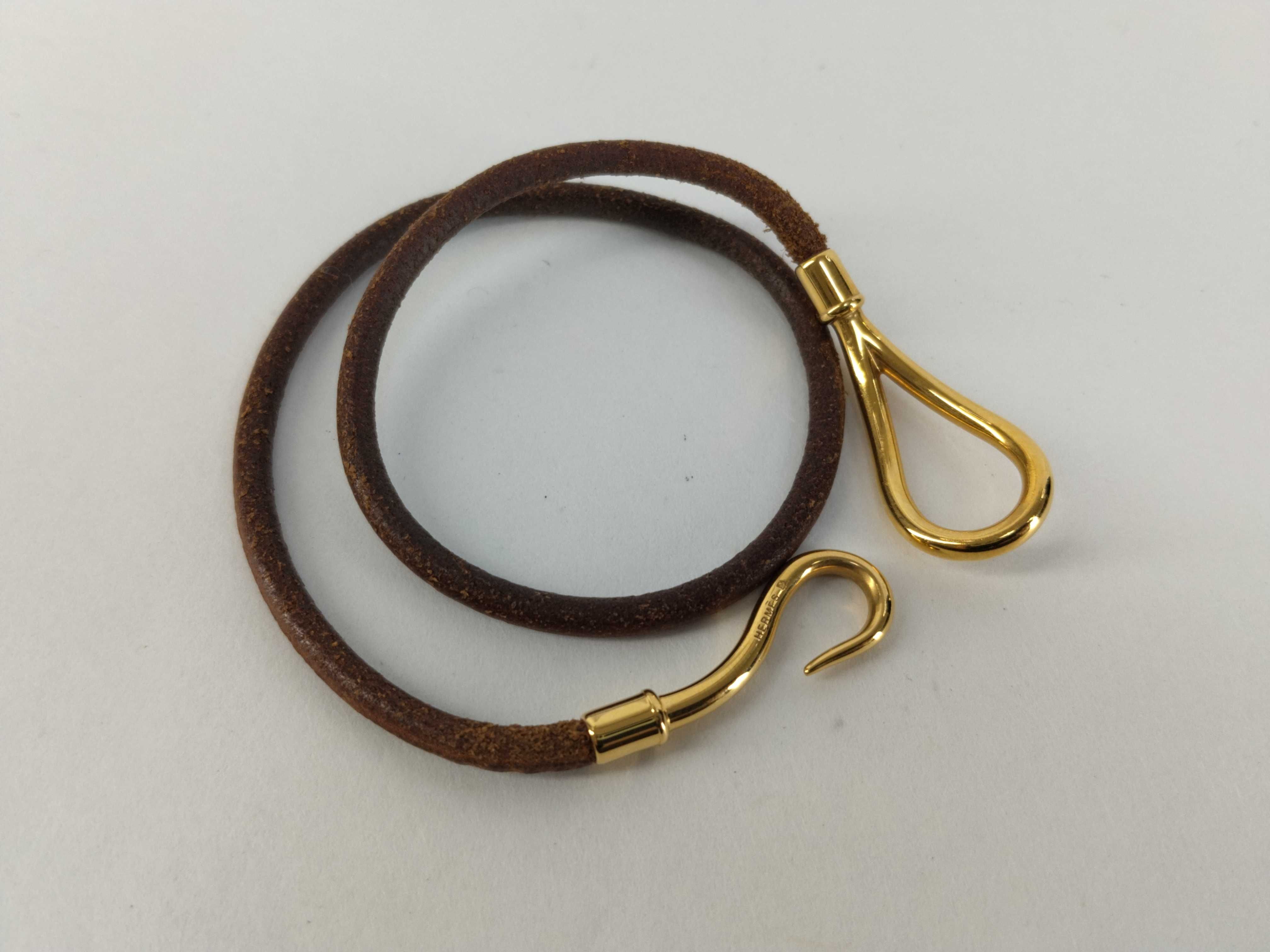 Jumbo Leather Brown Gold Hardware Bracelet Choker Bracelet/Bangle — view 5
