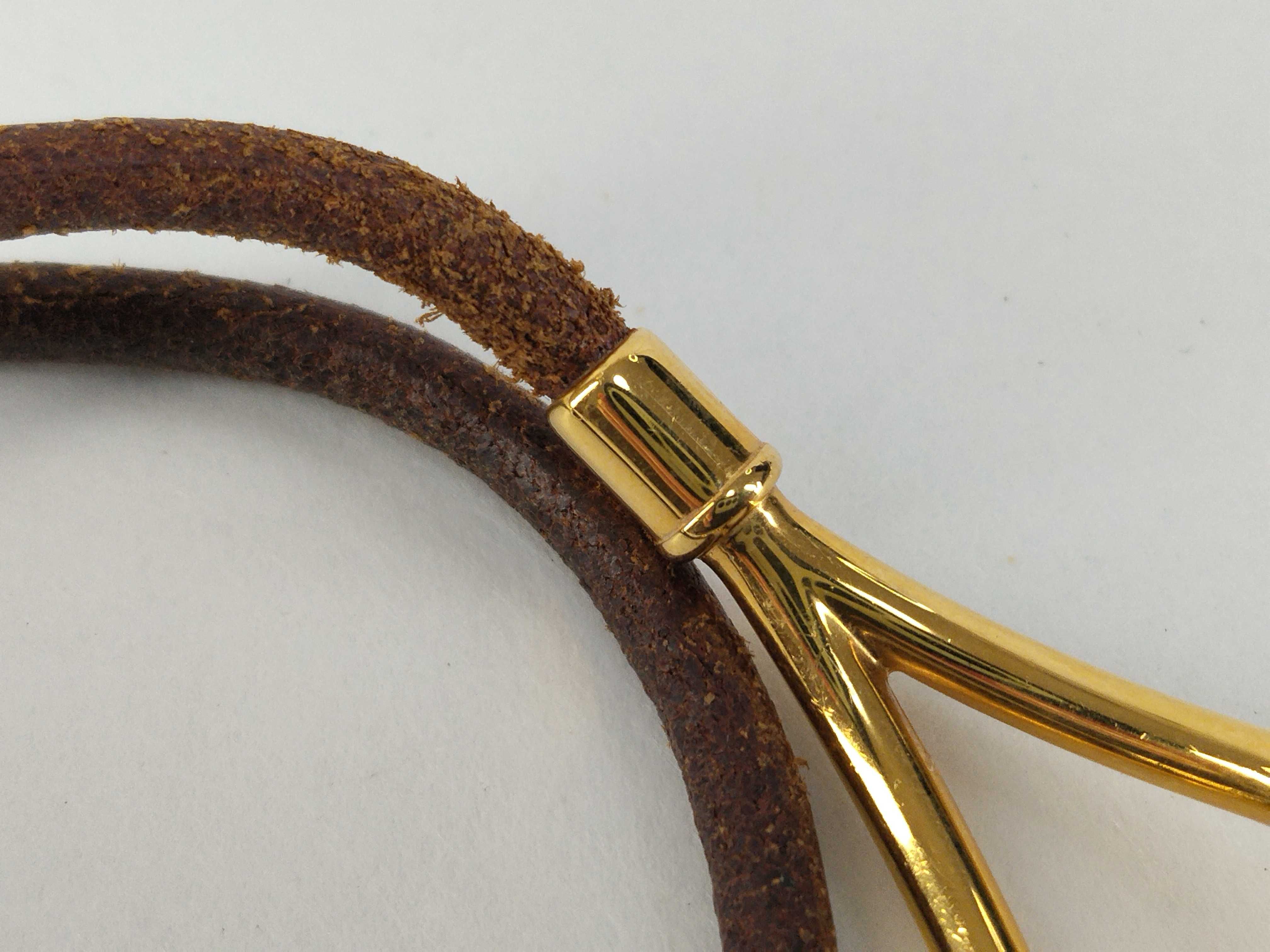 Jumbo Leather Brown Gold Hardware Bracelet Choker Bracelet/Bangle — view 6