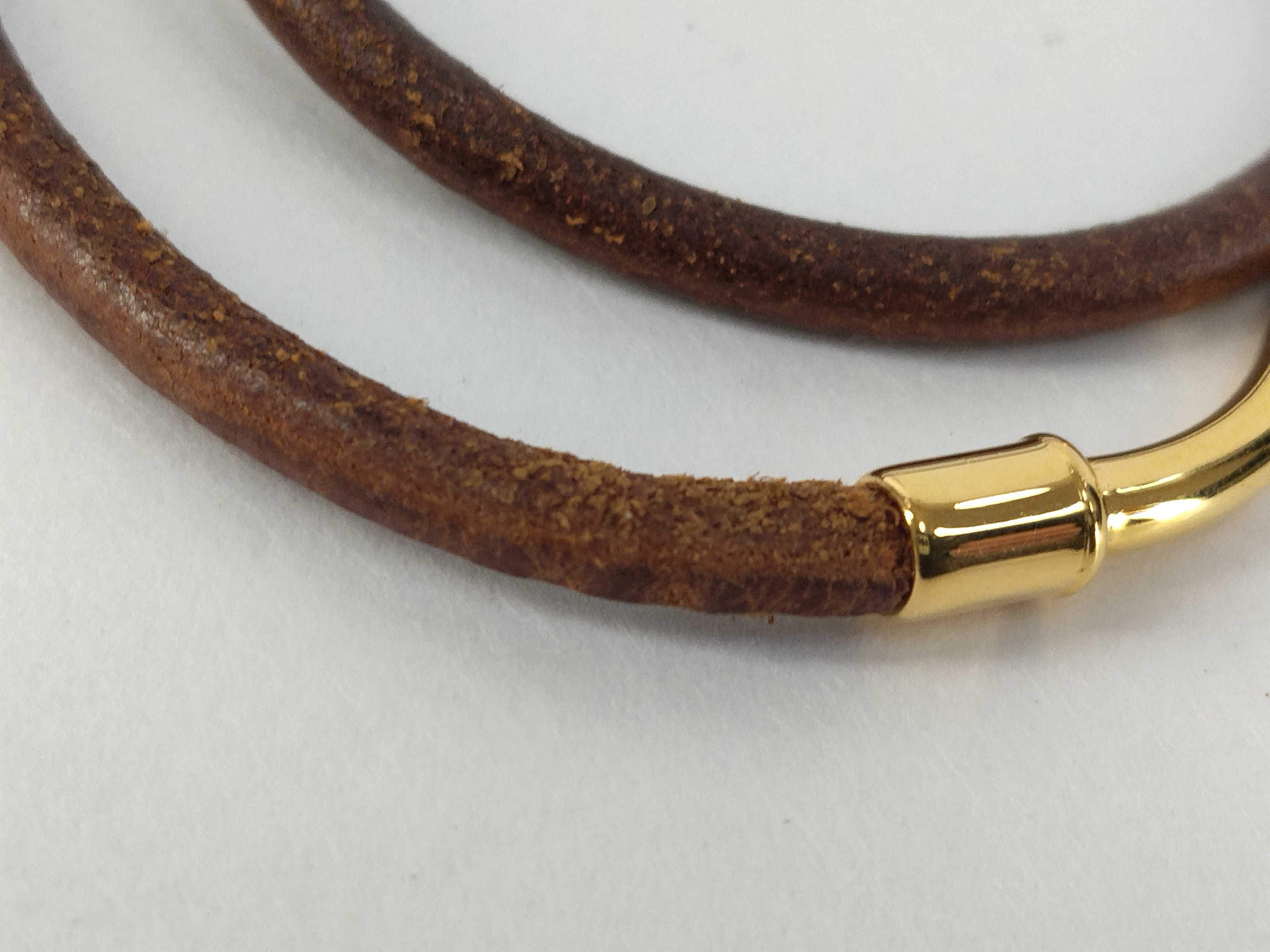 Jumbo Leather Brown Gold Hardware Bracelet Choker Bracelet/Bangle — view 7