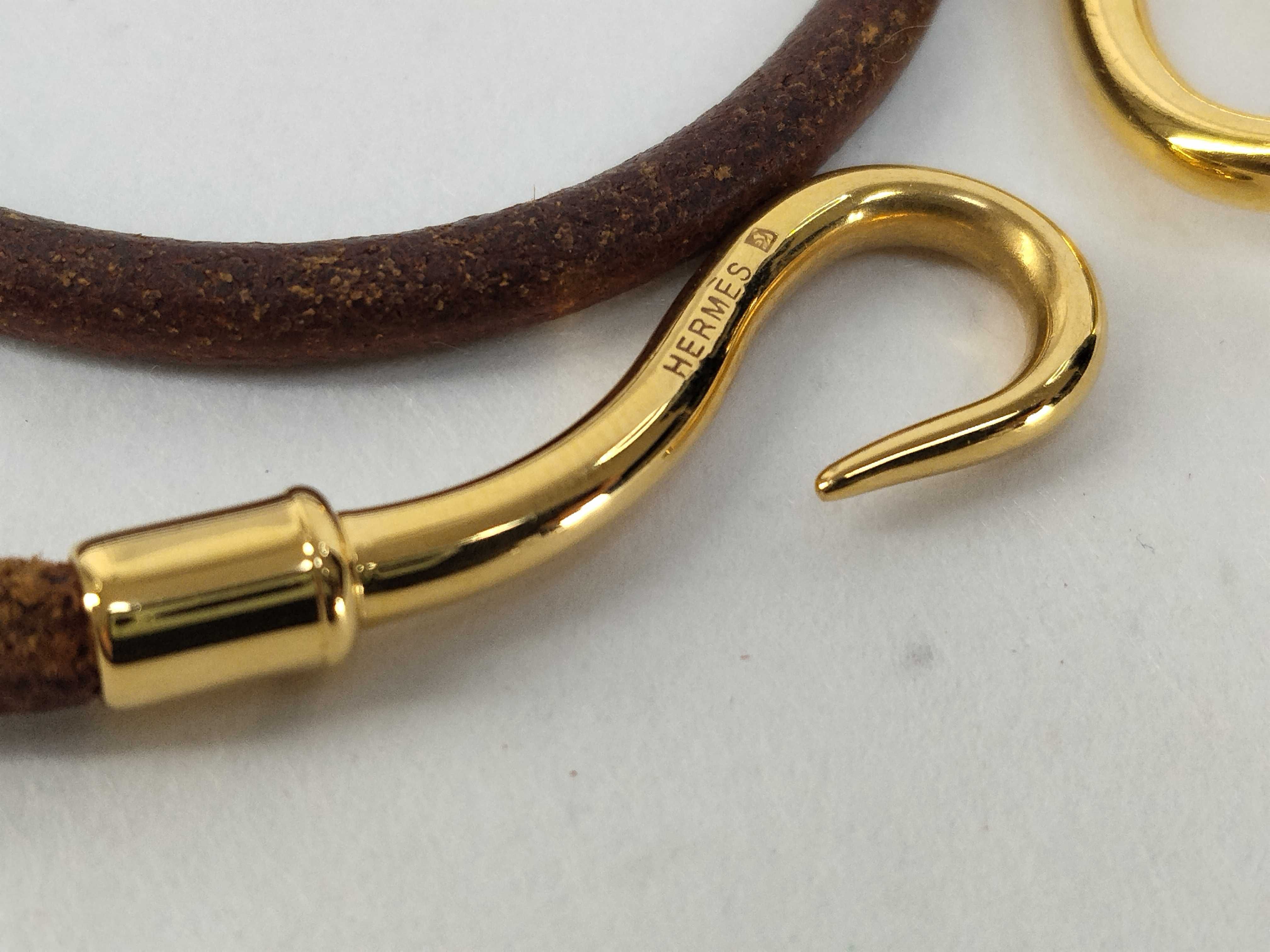 Jumbo Leather Brown Gold Hardware Bracelet Choker Bracelet/Bangle — view 9