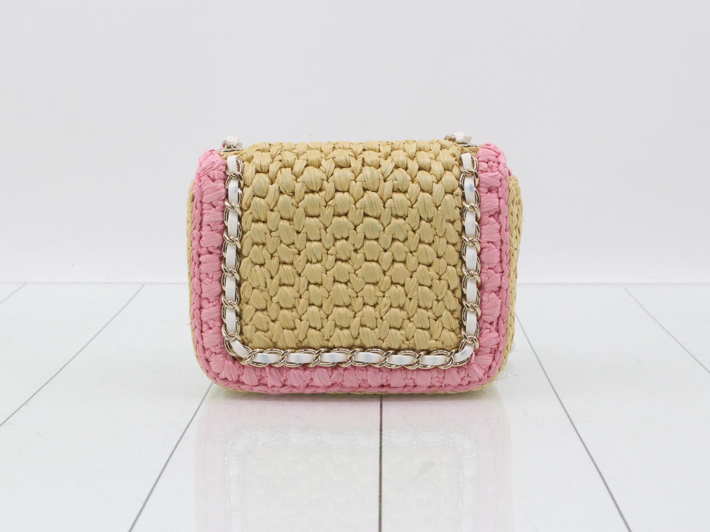 Coco Mark Braided Raffia Pink Shoulder Bag — view 2