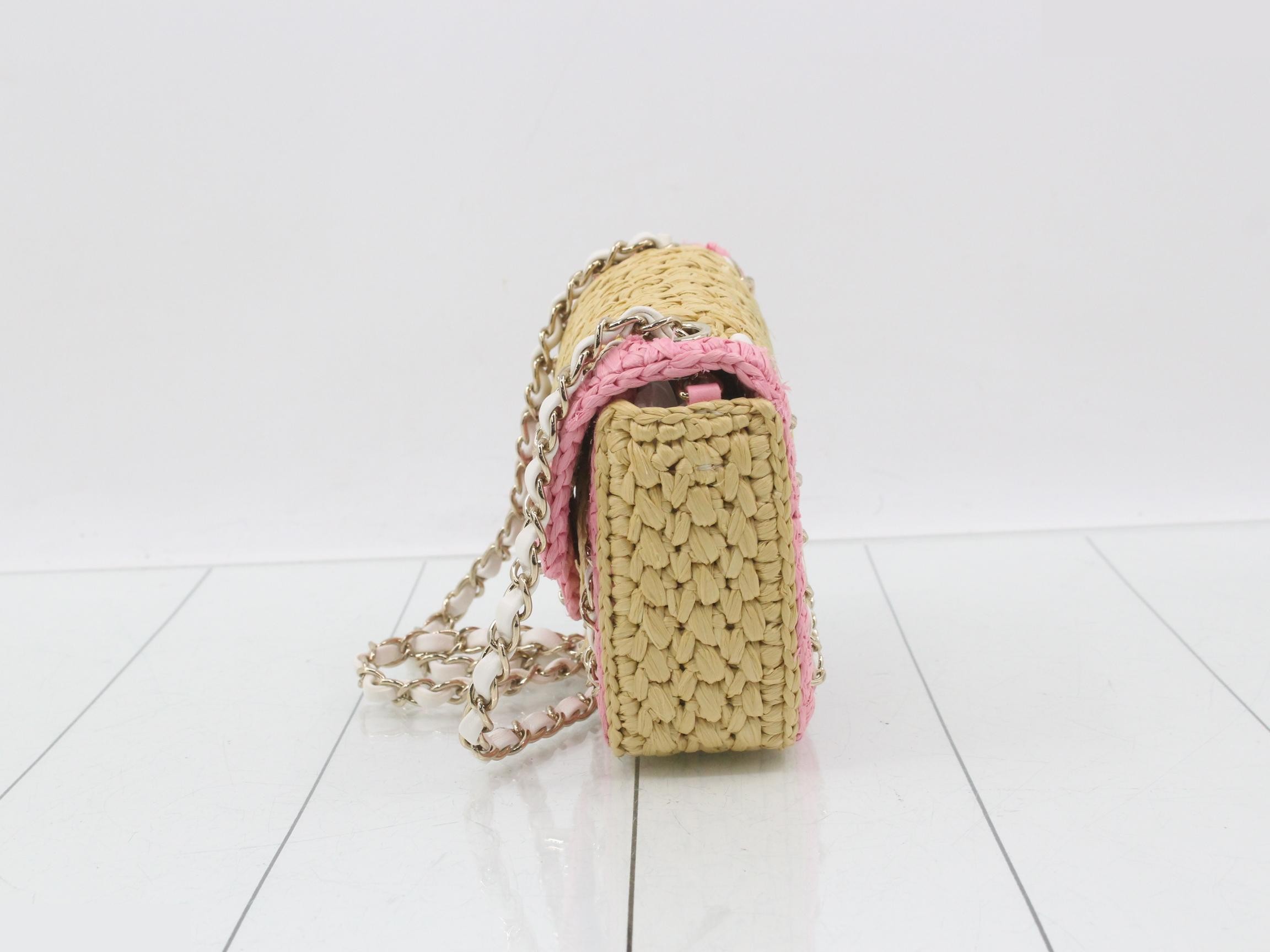 Coco Mark Braided Raffia Pink Shoulder Bag — view 3
