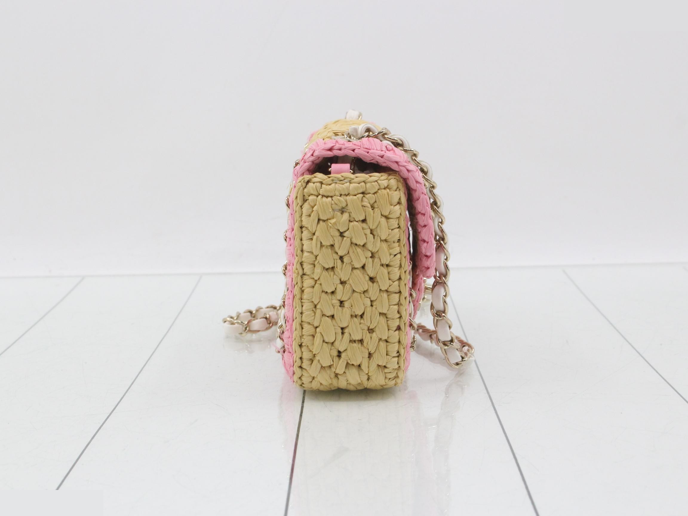 Coco Mark Braided Raffia Pink Shoulder Bag — view 4
