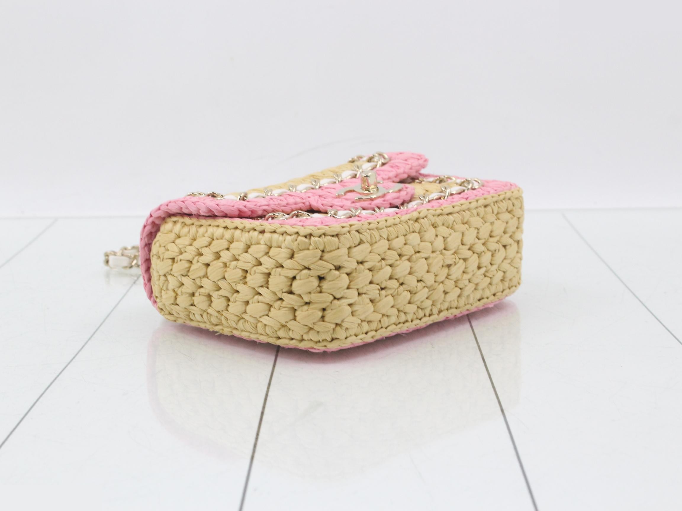 Coco Mark Braided Raffia Pink Shoulder Bag — view 5