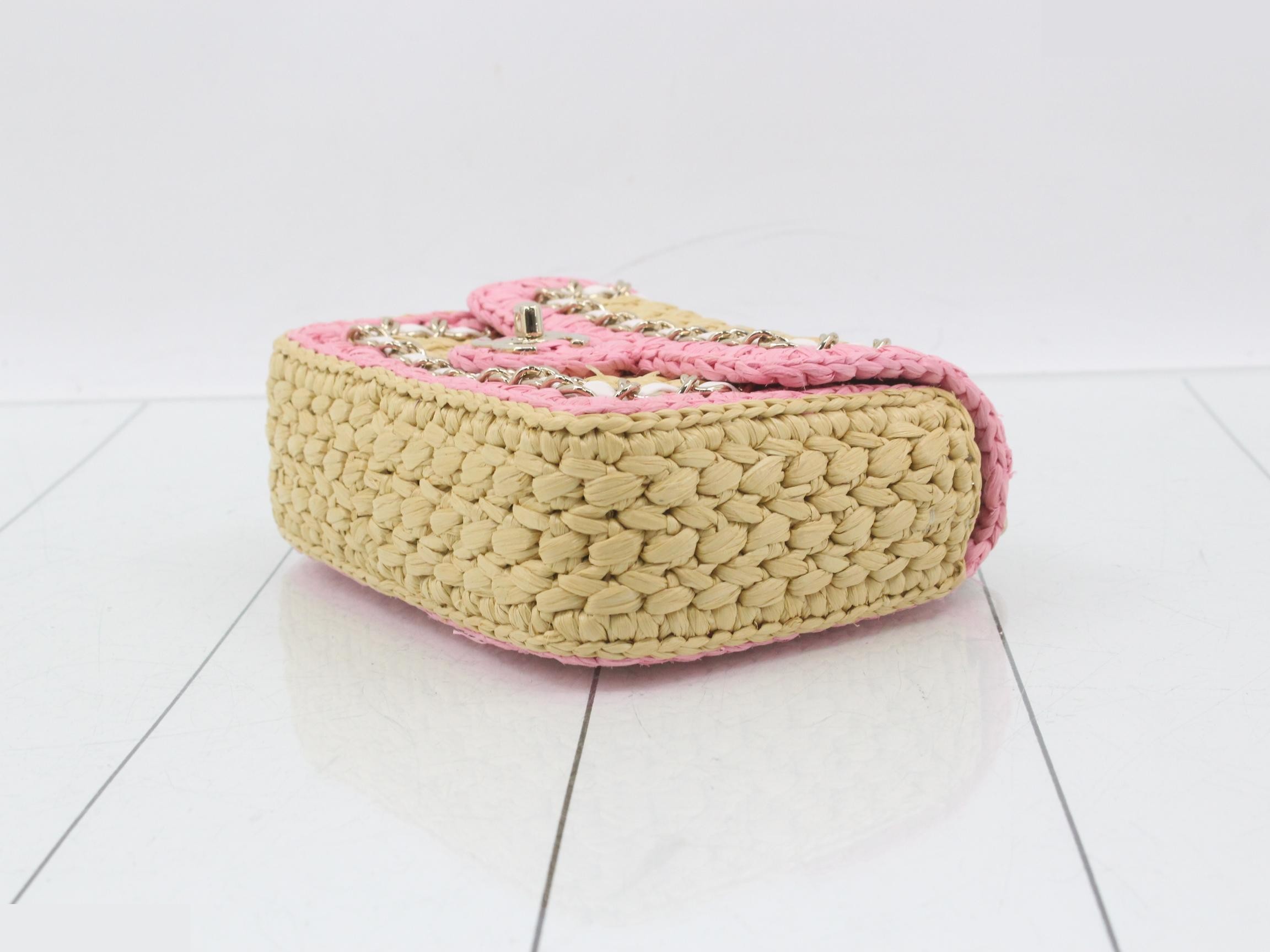 Coco Mark Braided Raffia Pink Shoulder Bag — view 6