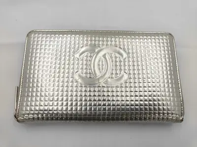 Micro Chocolate Bar Long Wallet, Round Leather, Silver Hardware, Metallic Silver, 11845240