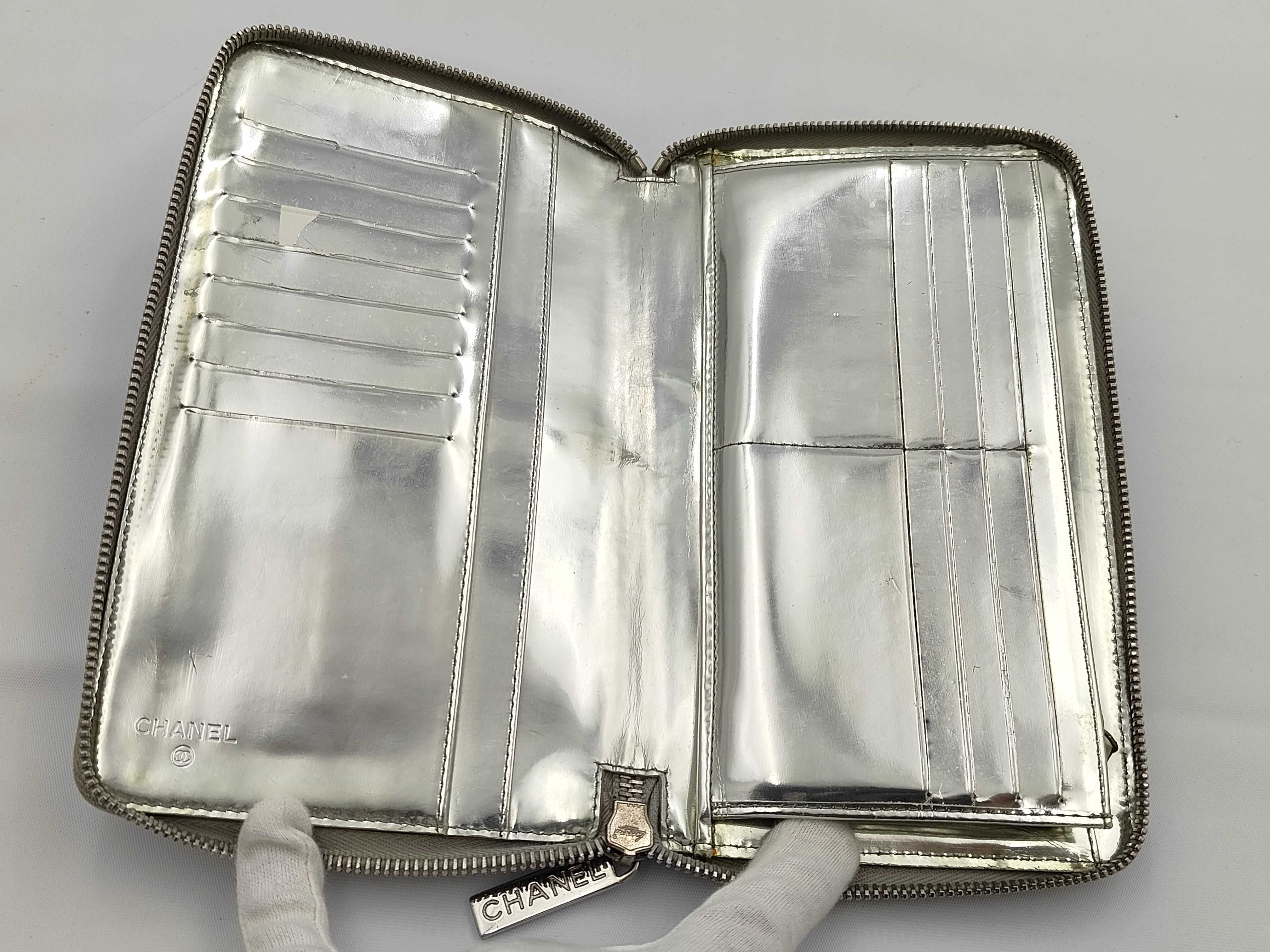 Micro Chocolate Bar Long Wallet, Round Leather, Silver Hardware, Metallic Silver, 11845240 — view 5