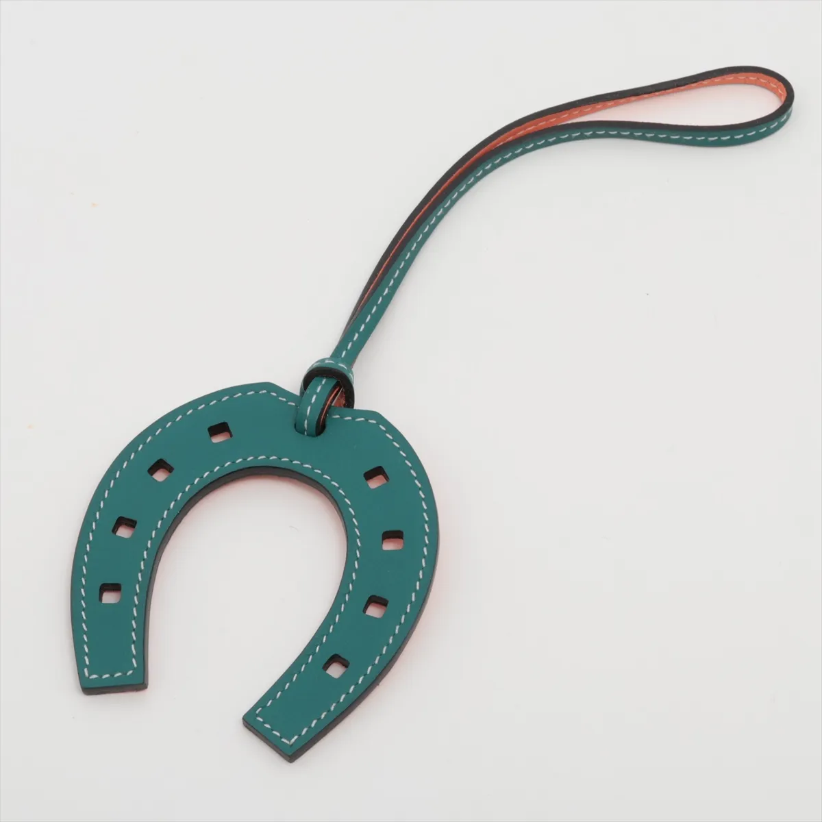 Horseshoe Charm, Leather, Green x Orange,