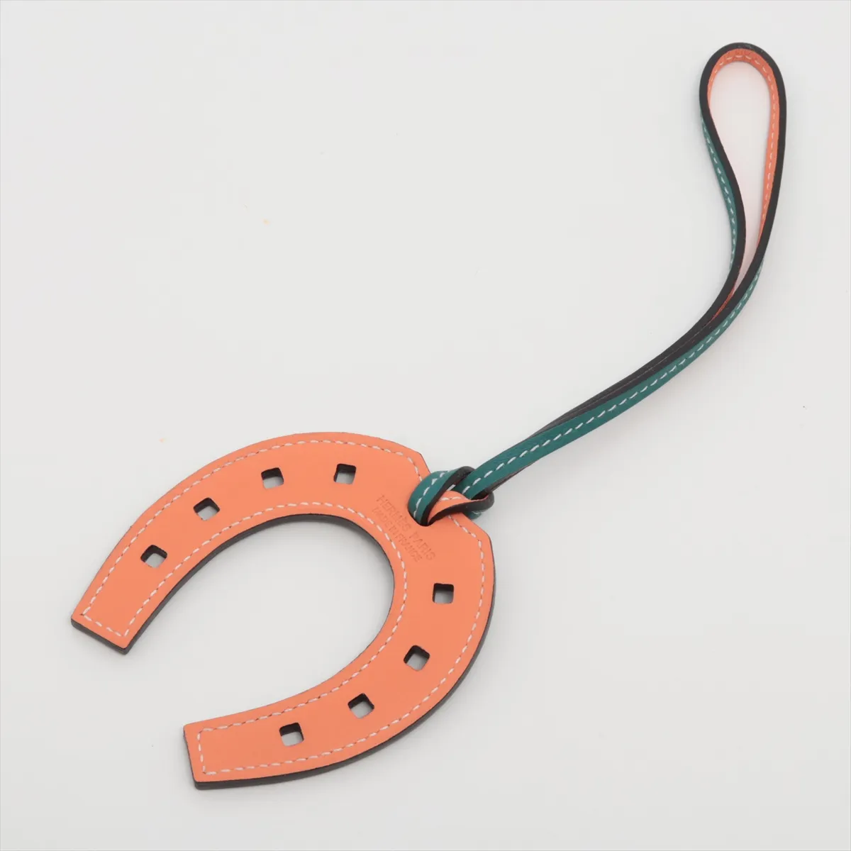 Horseshoe Charm, Leather, Green x Orange, — view 2
