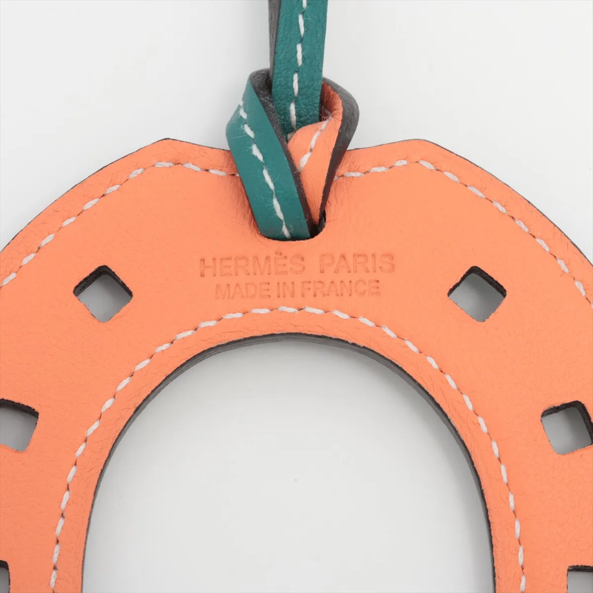 Horseshoe Charm, Leather, Green x Orange, — view 3