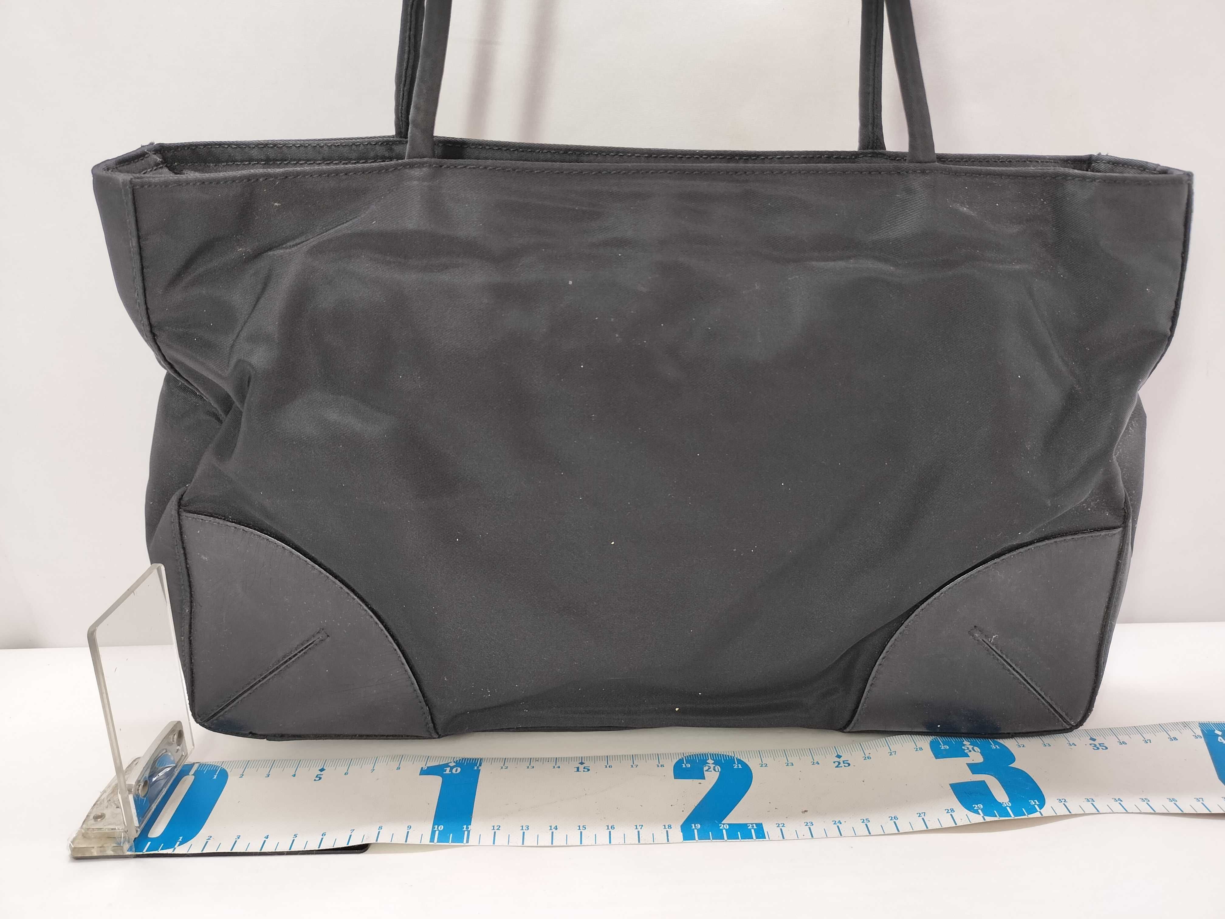 Nylon Prada Triangle Logo Nylon Leather Handbag Tote Bag — view 2