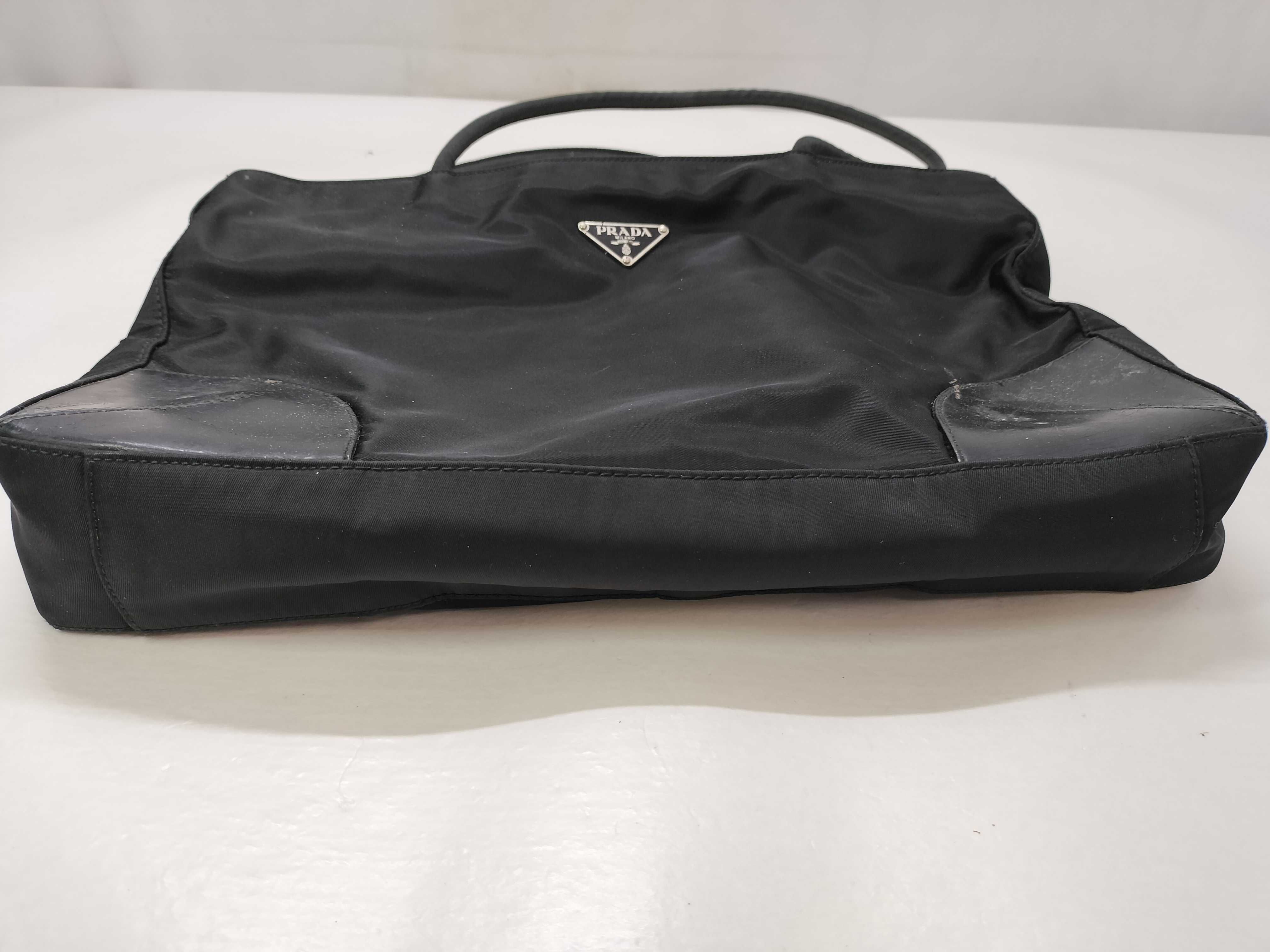 Nylon Prada Triangle Logo Nylon Leather Handbag Tote Bag — view 14