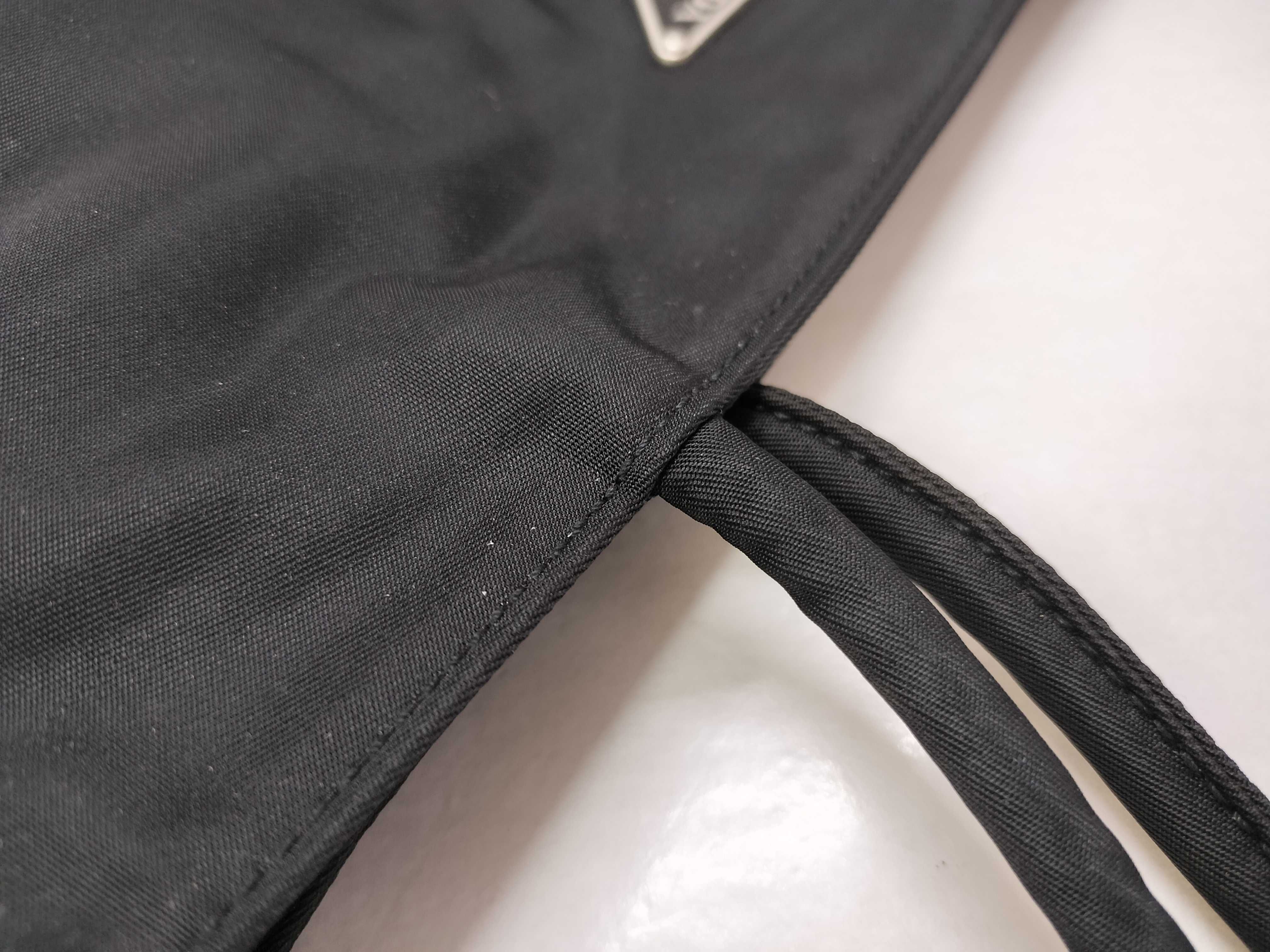 Nylon Prada Triangle Logo Nylon Leather Handbag Tote Bag — view 5