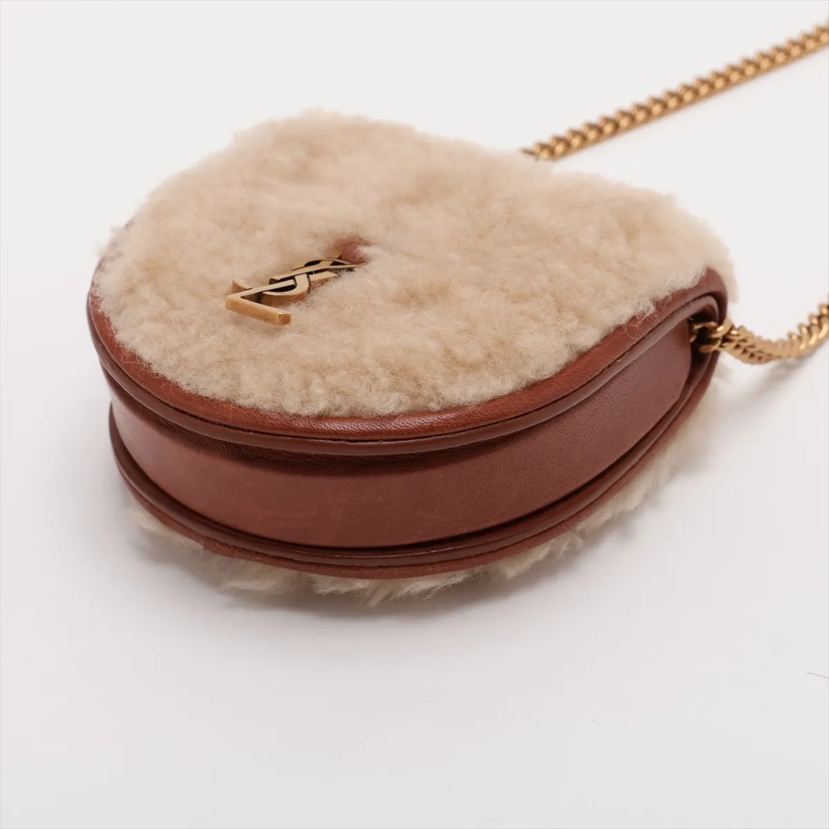 Shearling x Leather Chain Shoulder Bag, Brown, 657818 — view 3