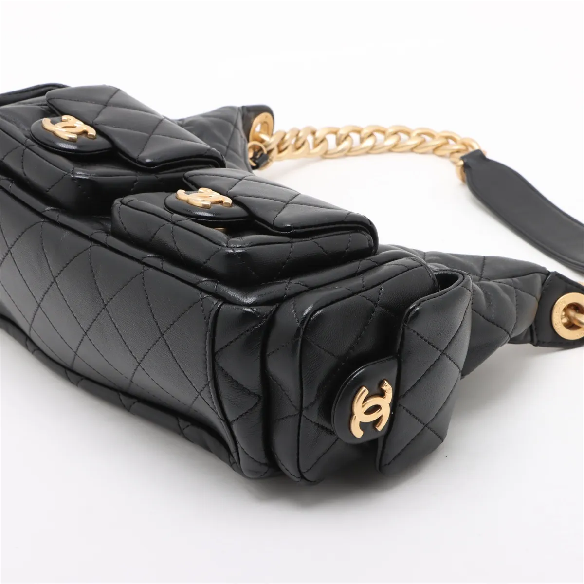 [Individually wrapped] Chanel Matelasse Lambskin Chain Shoulder Bag Hobo Black Gold Hardware E43903C2 Random Plate — view 3