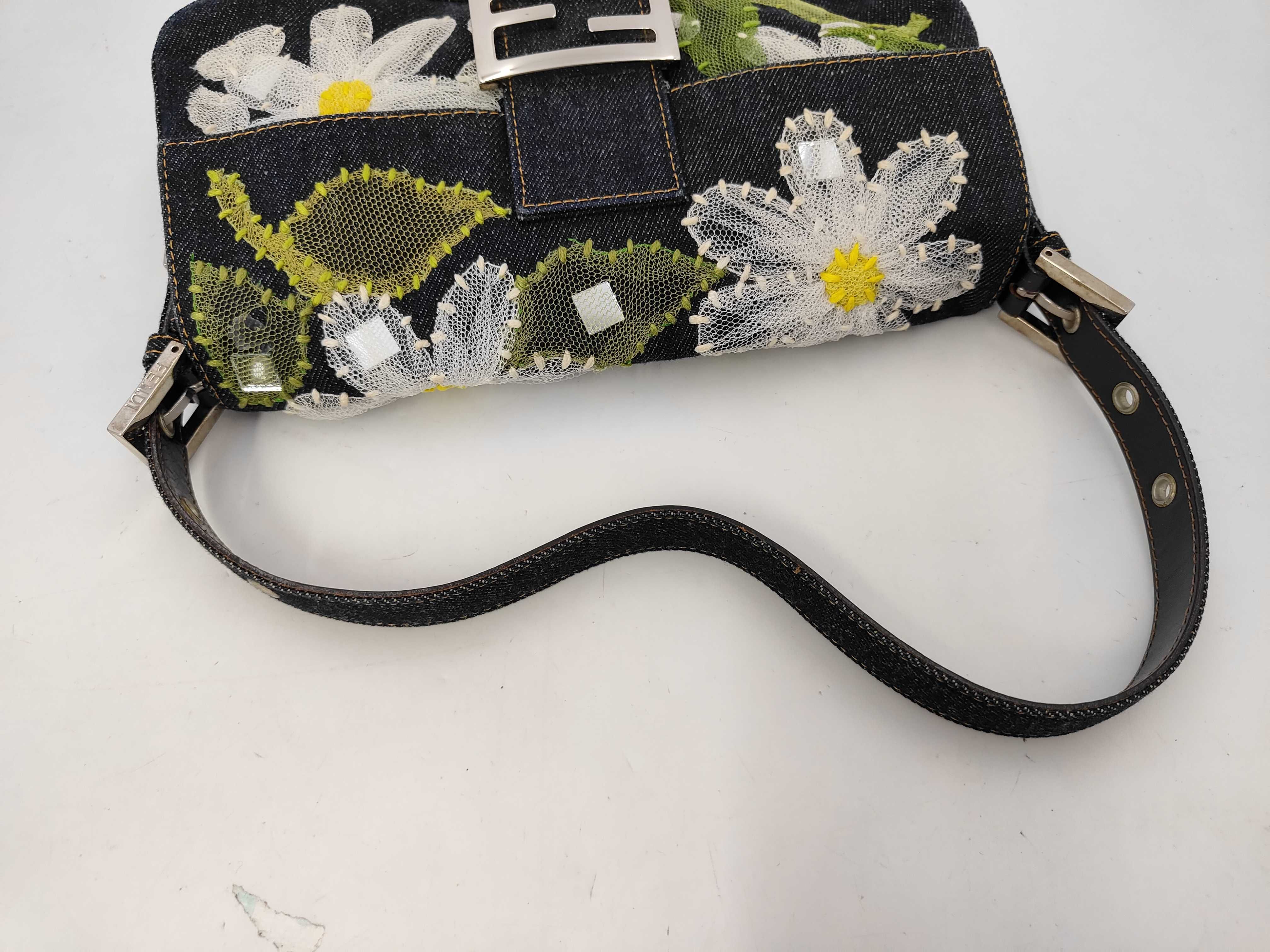 Mamma Bucket Flower Embroidered Denim Shoulder Bag — view 5