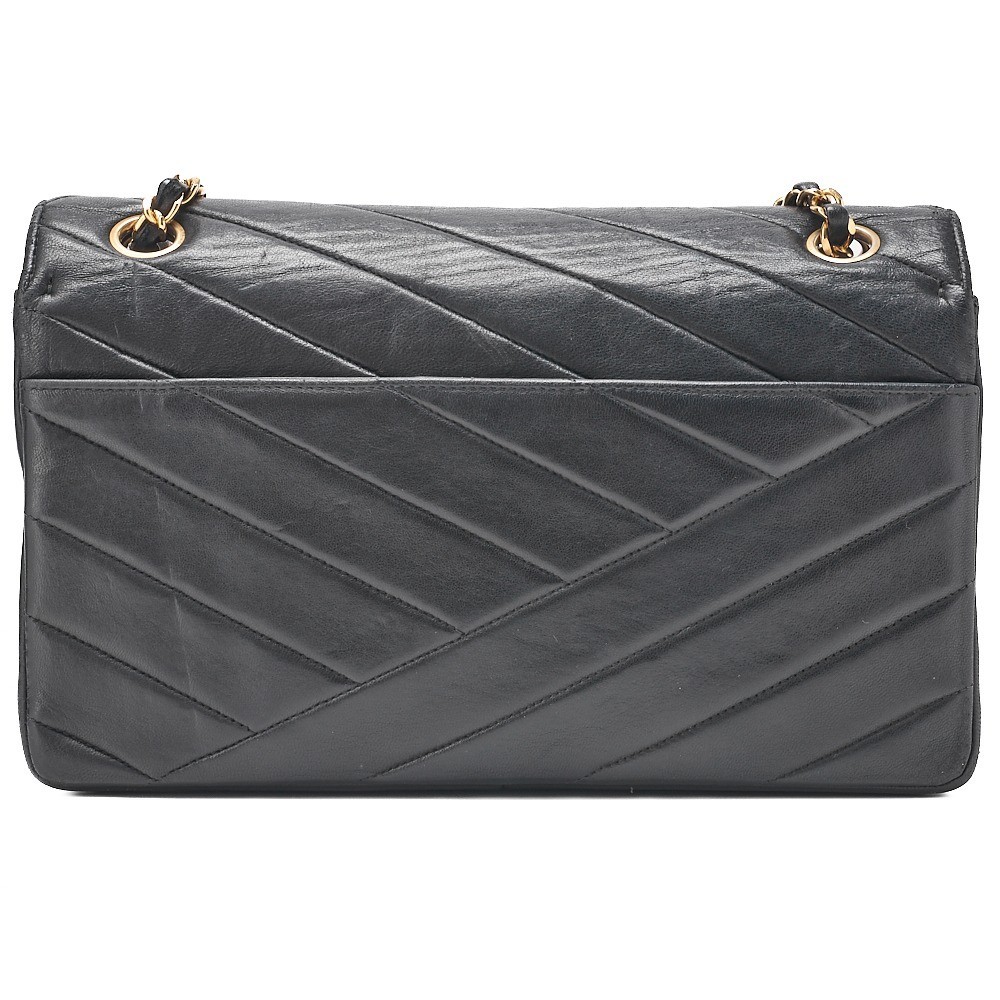 Lambskin Bias Stitch Turnlock Chain Shoulder Bag, Black — view 2