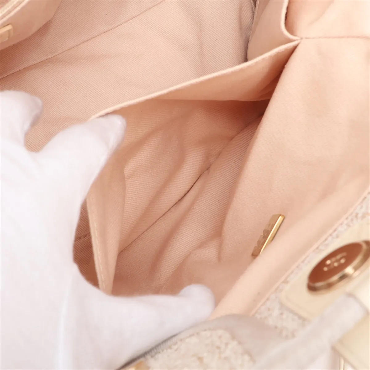 Deauville GM Tweed x Leather 2-Way Tote Bag, Beige, Gold Hardware, J422A181, Random Plate — view 12