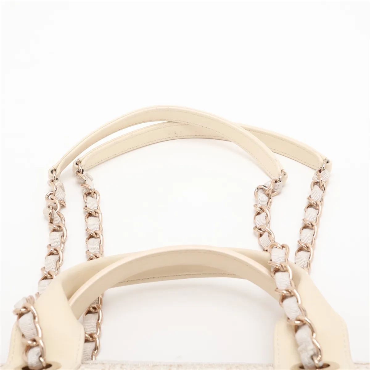 Deauville GM Tweed x Leather 2-Way Tote Bag, Beige, Gold Hardware, J422A181, Random Plate — view 8