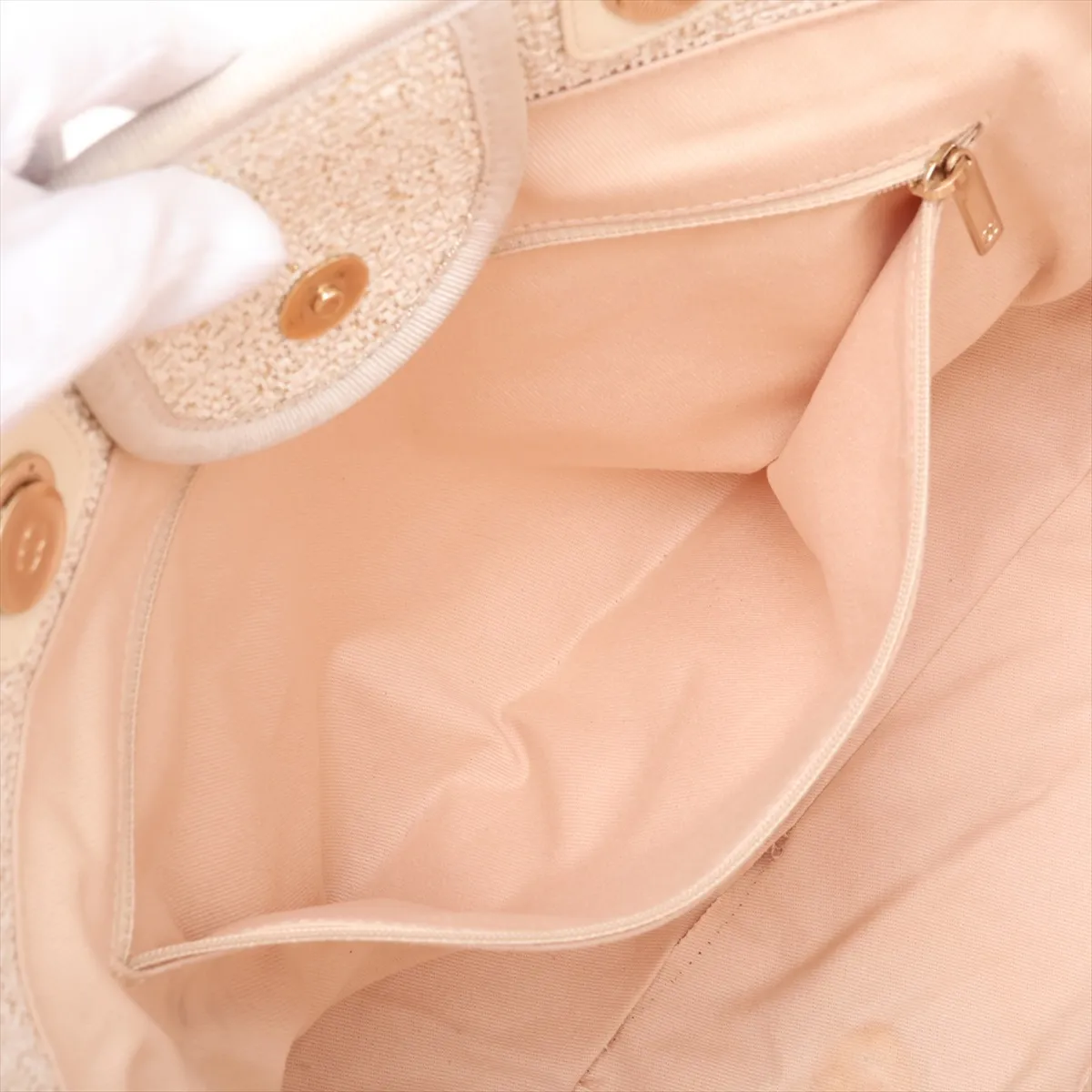 Deauville GM Tweed x Leather 2-Way Tote Bag, Beige, Gold Hardware, J422A181, Random Plate — view 10