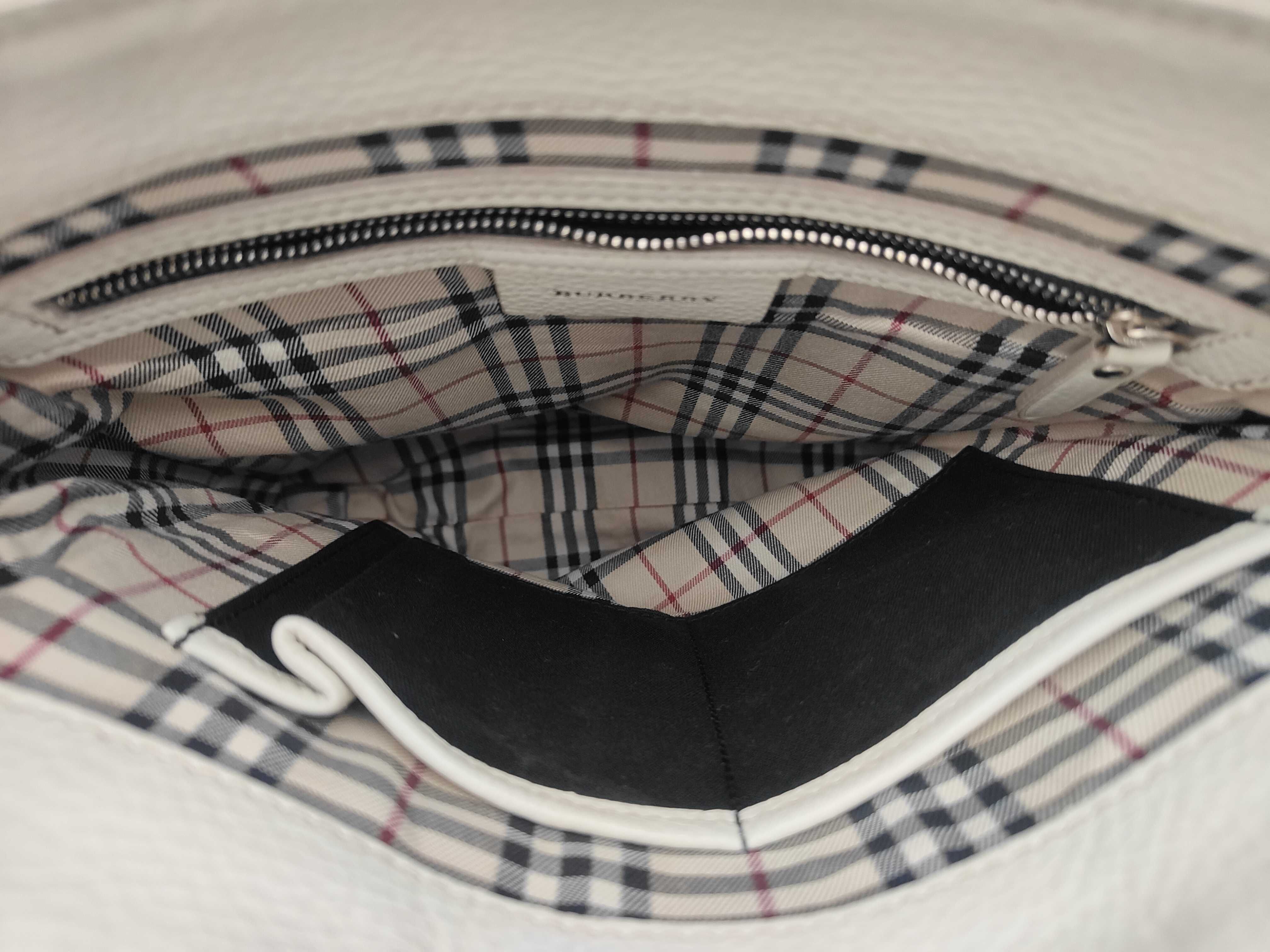Leather White Shoulder Bag with Nova Check Interior — view 8