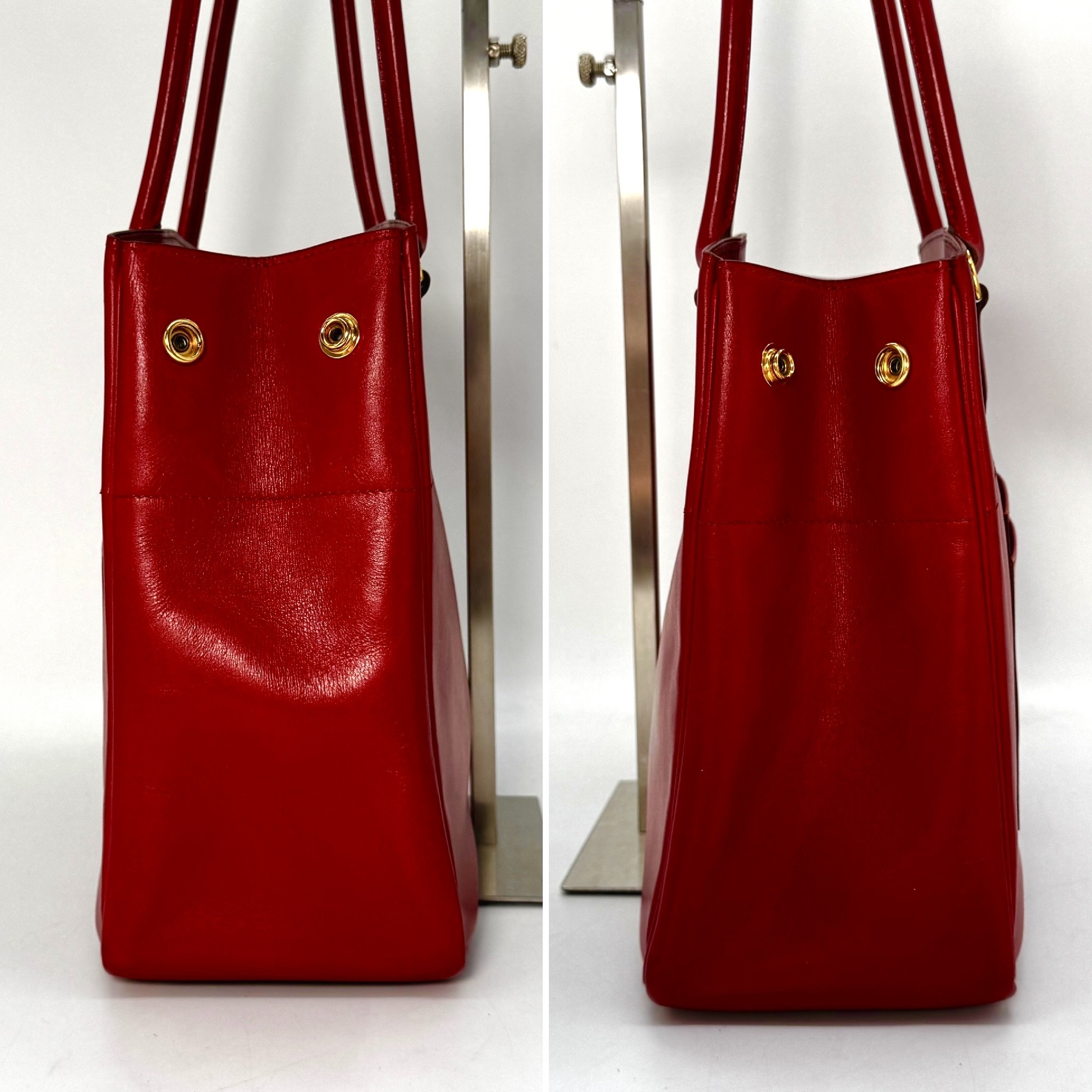 La (with Z stamp) Leather Tote Bag, Red Tote Bag, Handbag — view 3