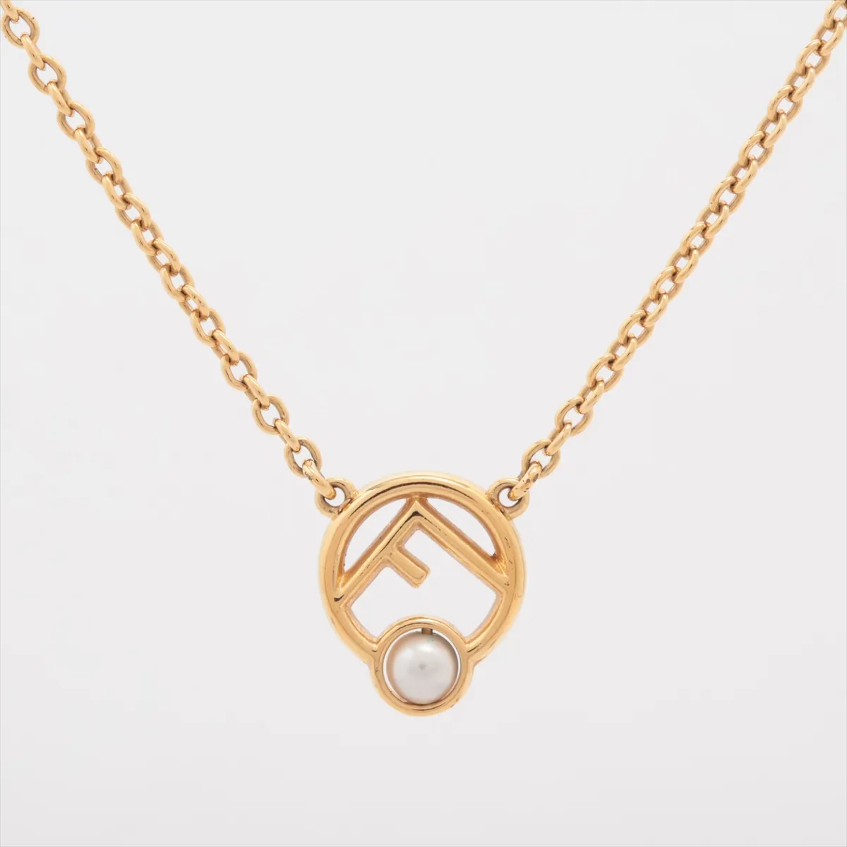 F is Fendi Necklace, GP x Faux Pearl, Gold. Shows signs of wear, — view 2