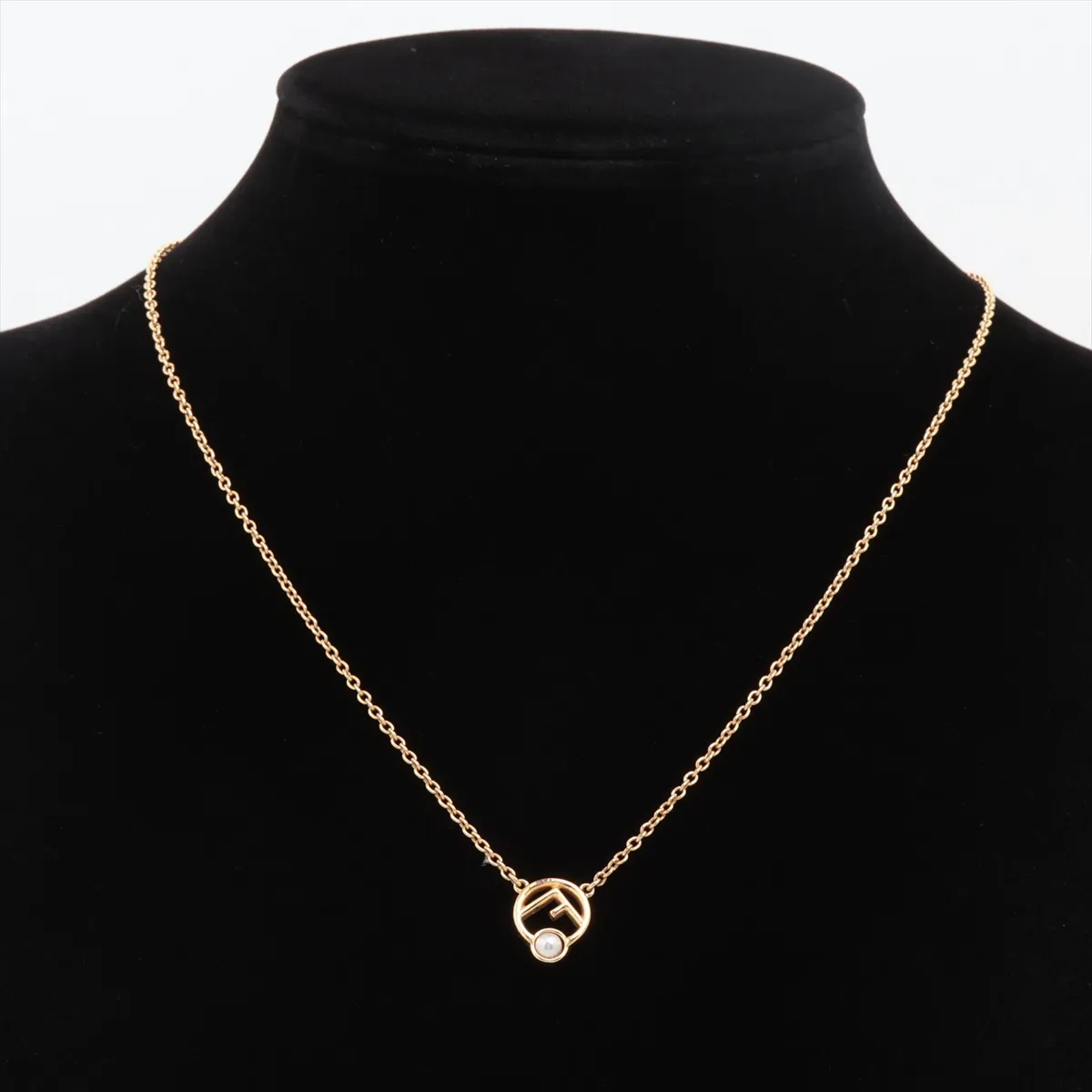 F is Fendi Necklace, GP x Faux Pearl, Gold. Shows signs of wear, — view 5
