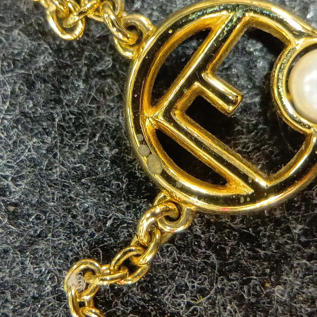 F is Fendi Necklace, GP x Faux Pearl, Gold. Shows signs of wear, — view 7