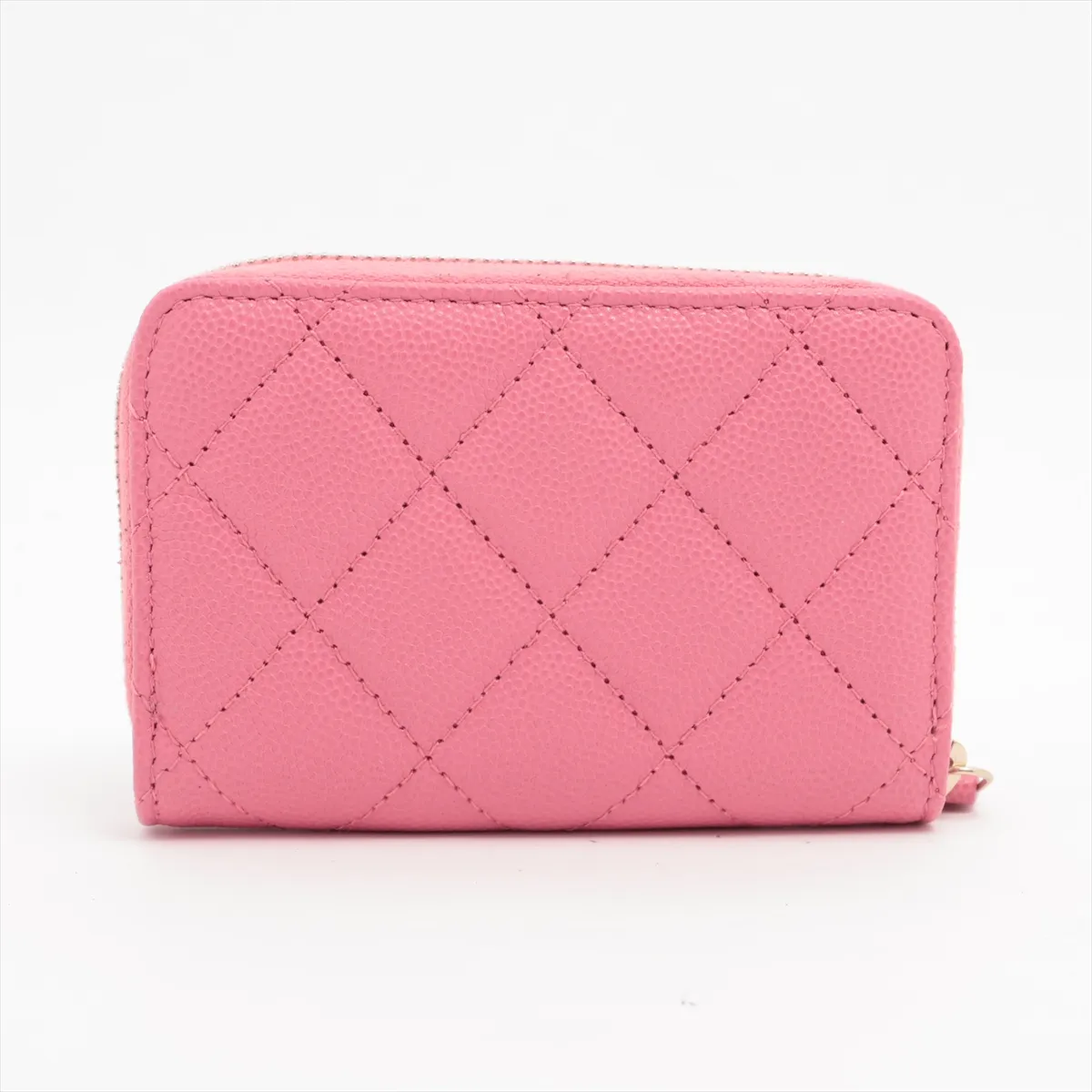 Matelassé Caviar Skin Coin Case, Pink with Gold Hardware, PKE51C82 — view 2